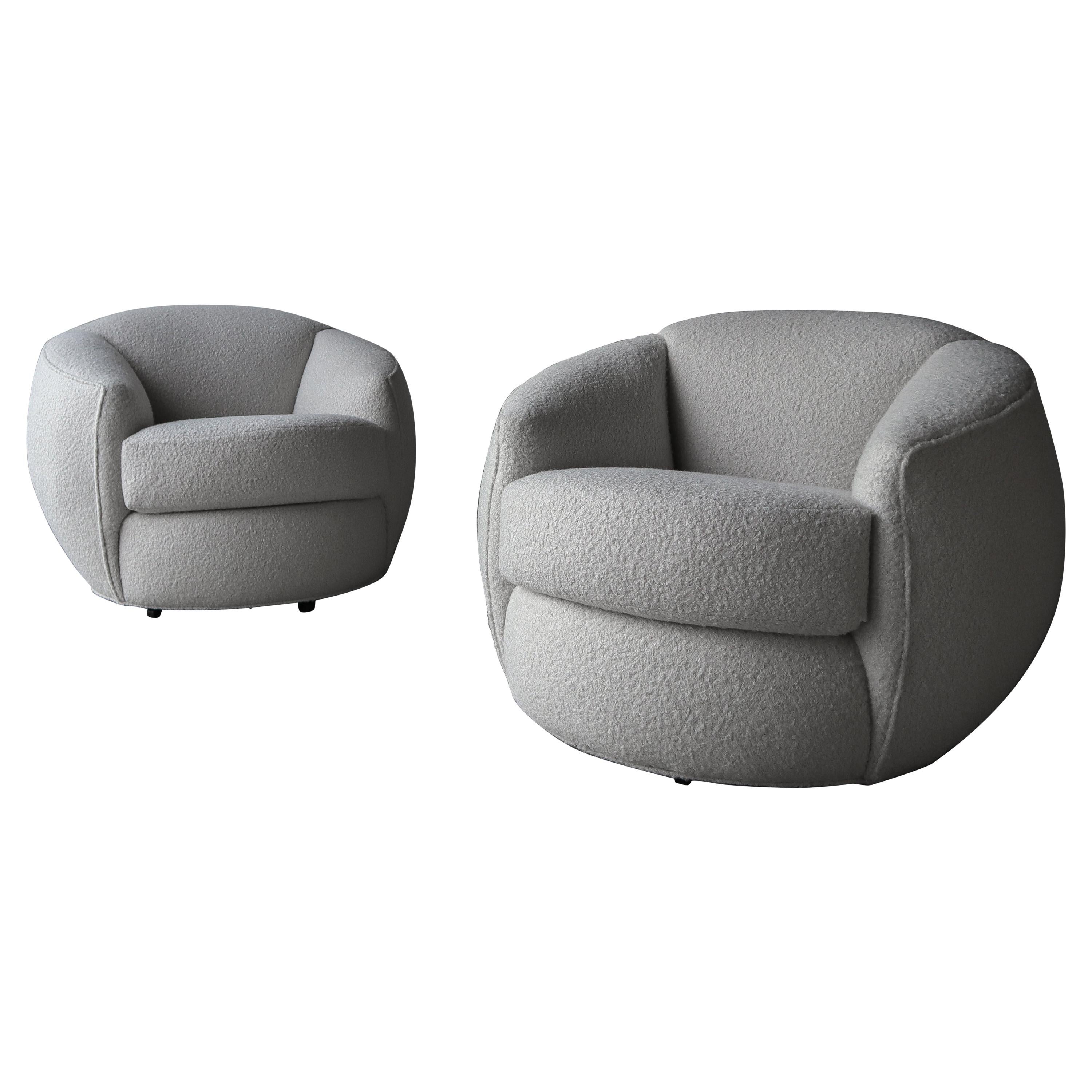 Oversized Pair of Bouclé Ball Lounge Chairs