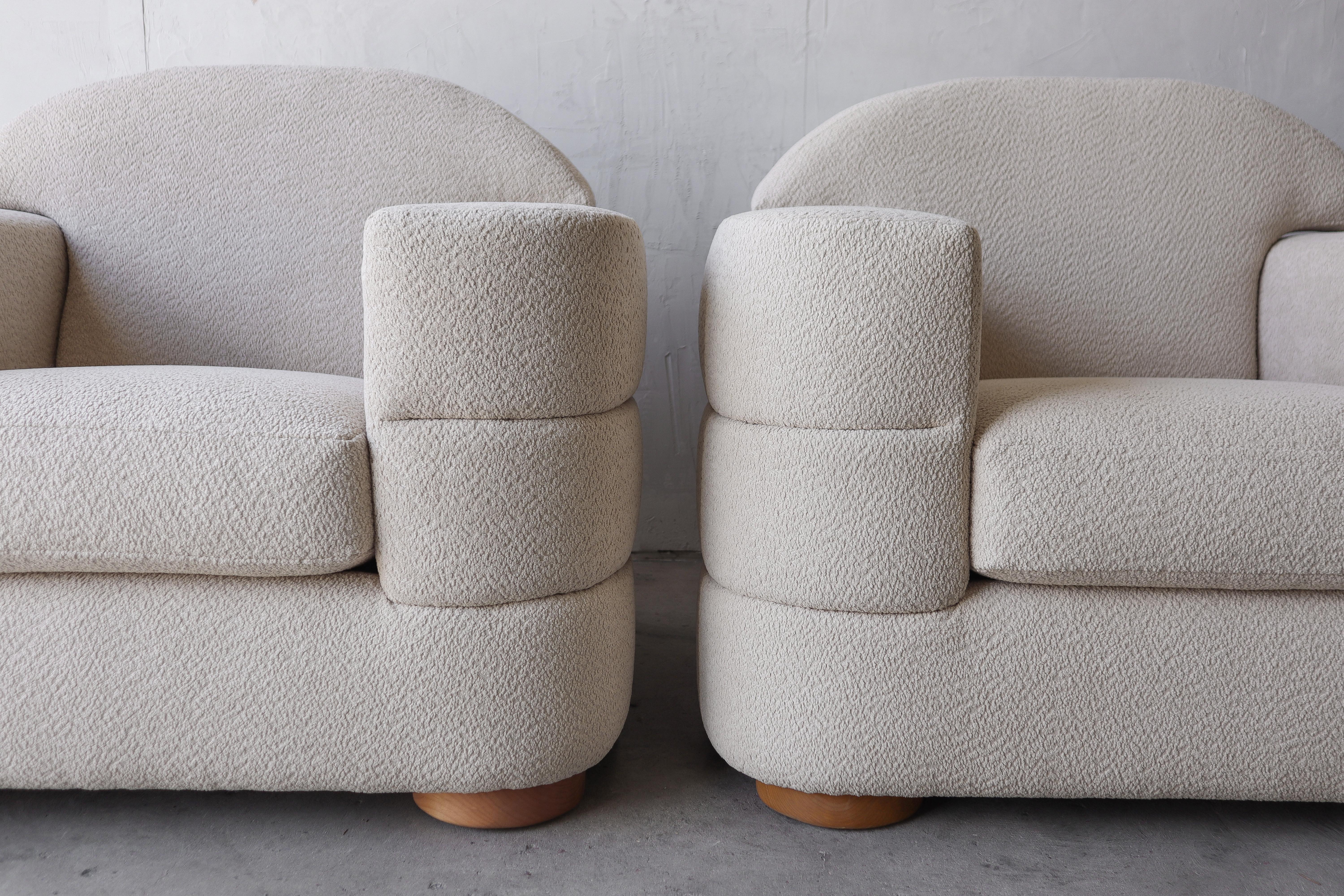 Chenille Oversized Pair of Channeled Lounge Chairs For Sale