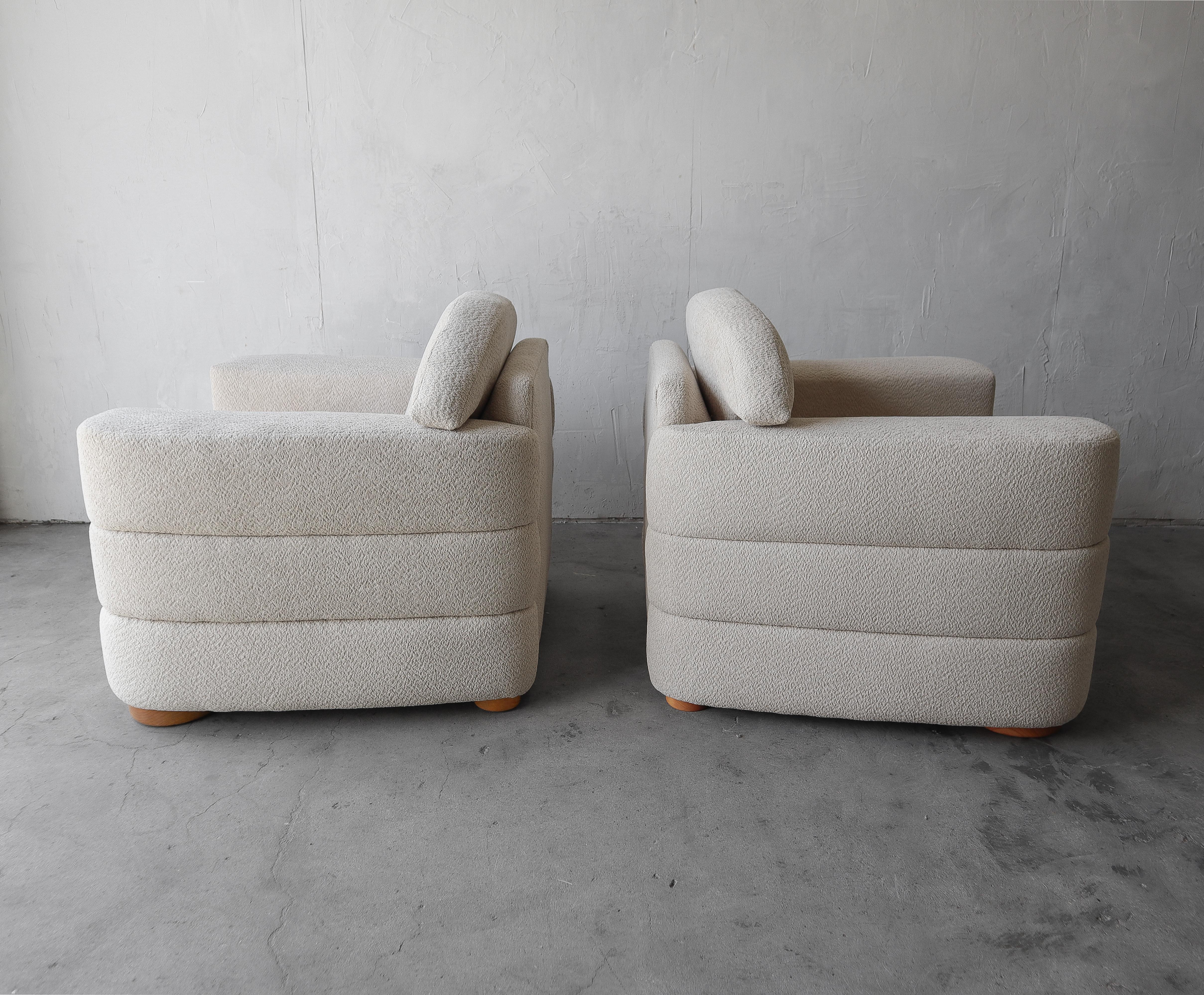 Oversized Pair of Channeled Lounge Chairs For Sale 1