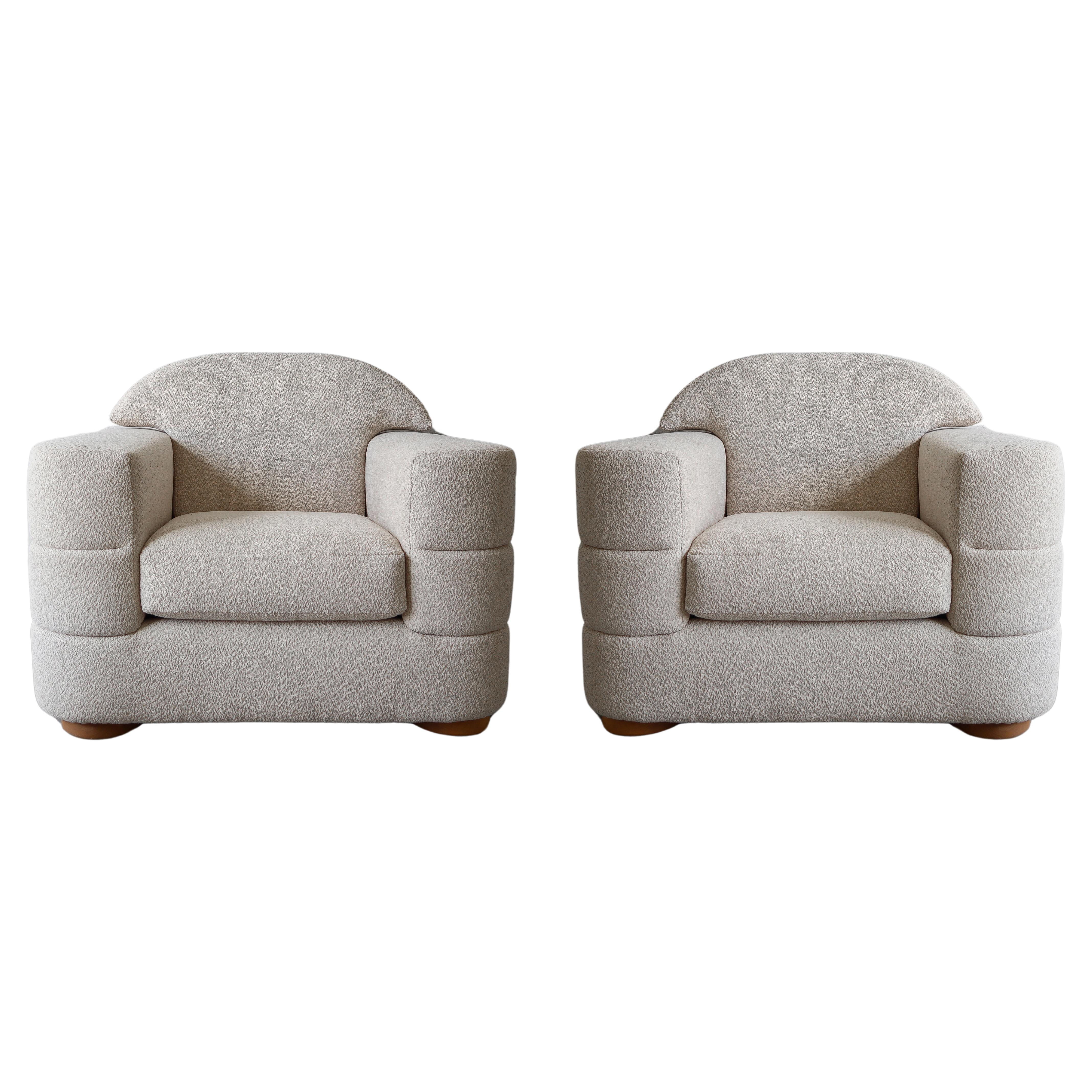 Oversized Pair of Channeled Lounge Chairs For Sale