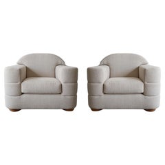 Retro Oversized Pair of Channeled Lounge Chairs