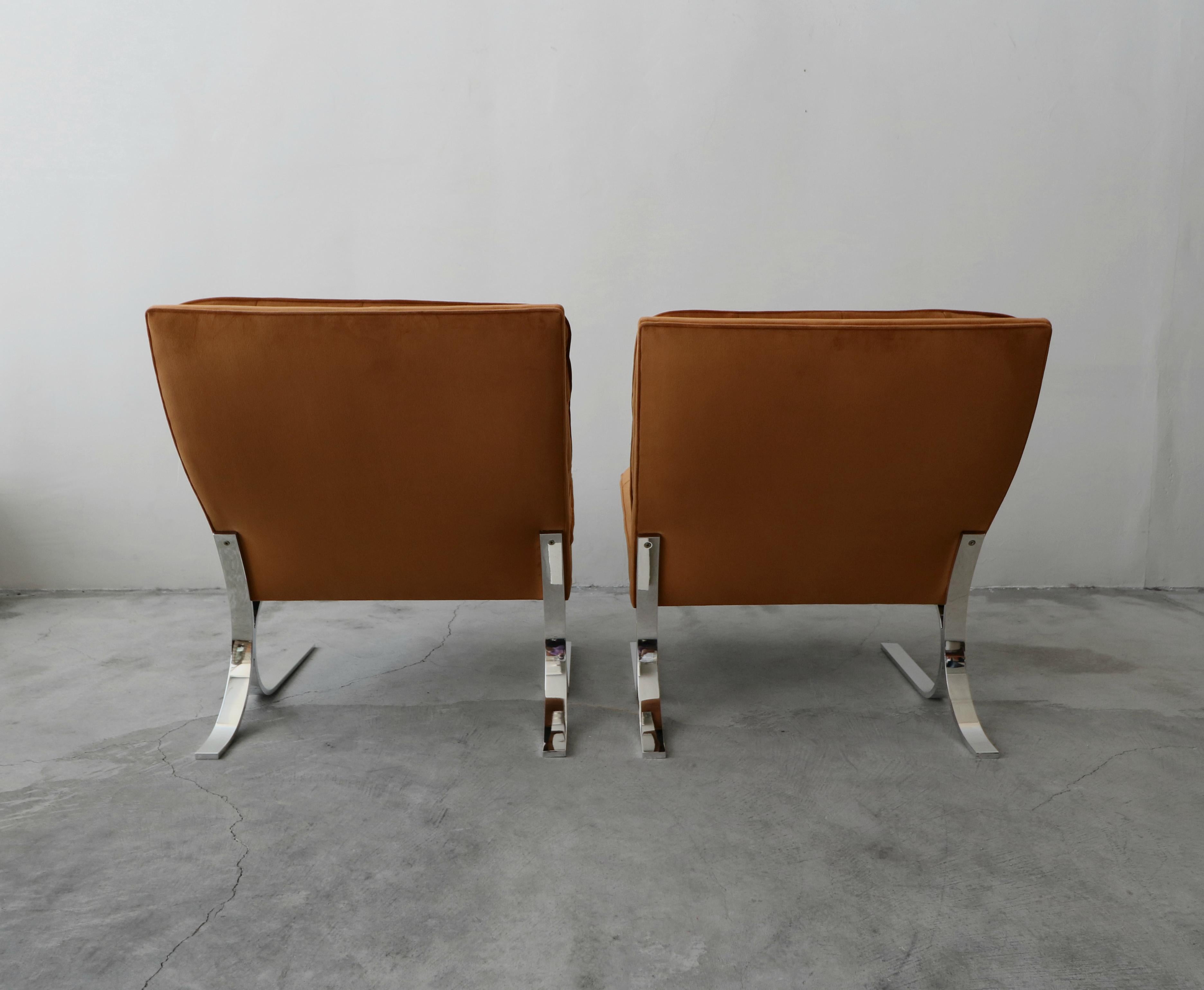 Oversized Pair of Midcentury Chrome Cantilever Slipper Chairs 2