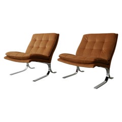Oversized Pair of Midcentury Chrome Cantilever Slipper Chairs