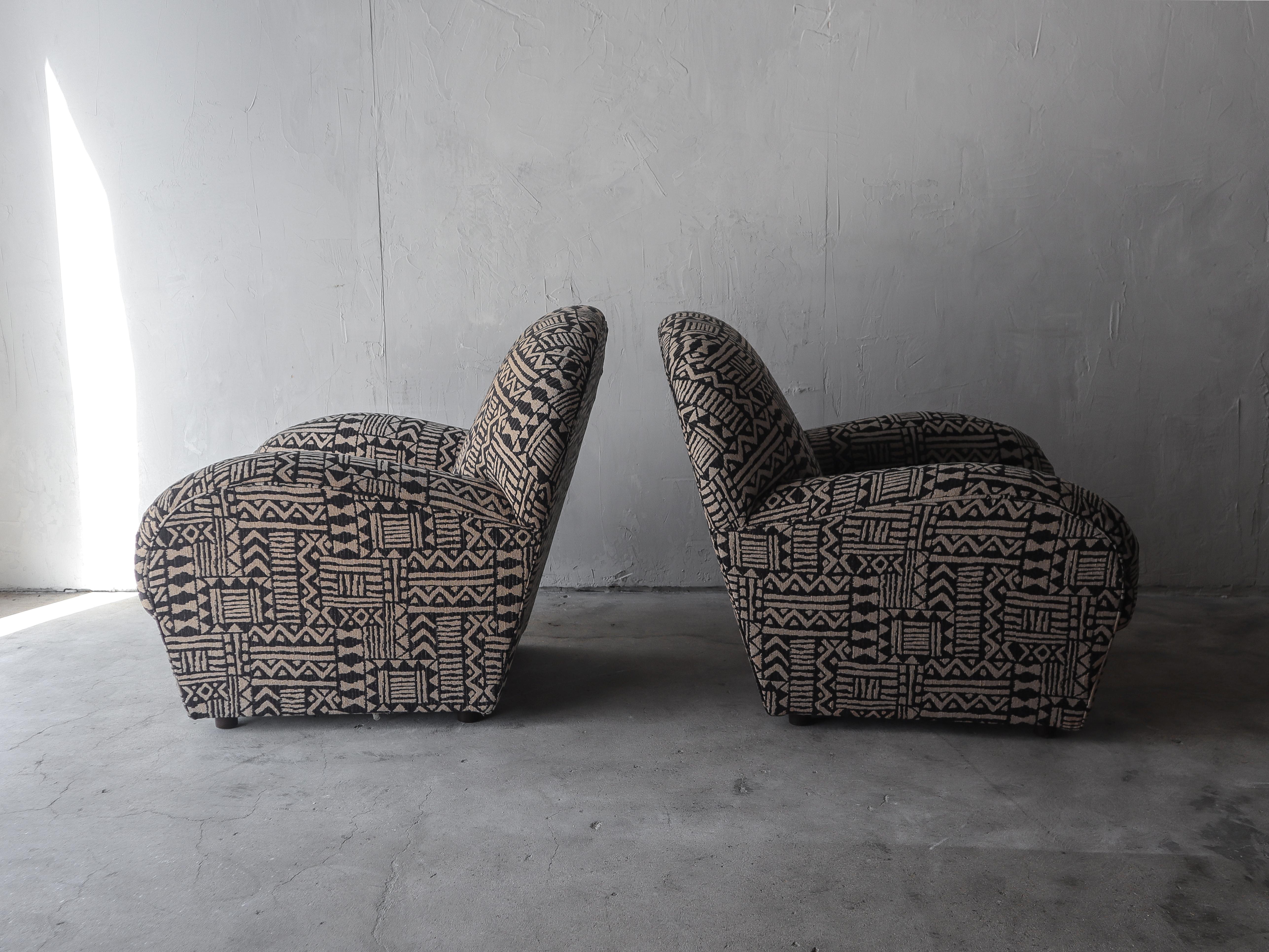 Fabric Oversized Pair of Postmodern Lounge Chairs