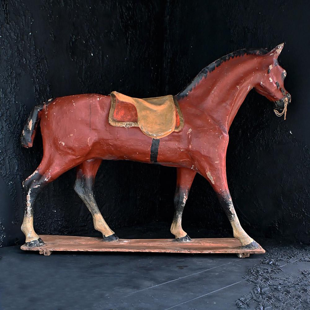 Early Victorian Oversized Papier Mache Childs Pull Along Toy Horse 