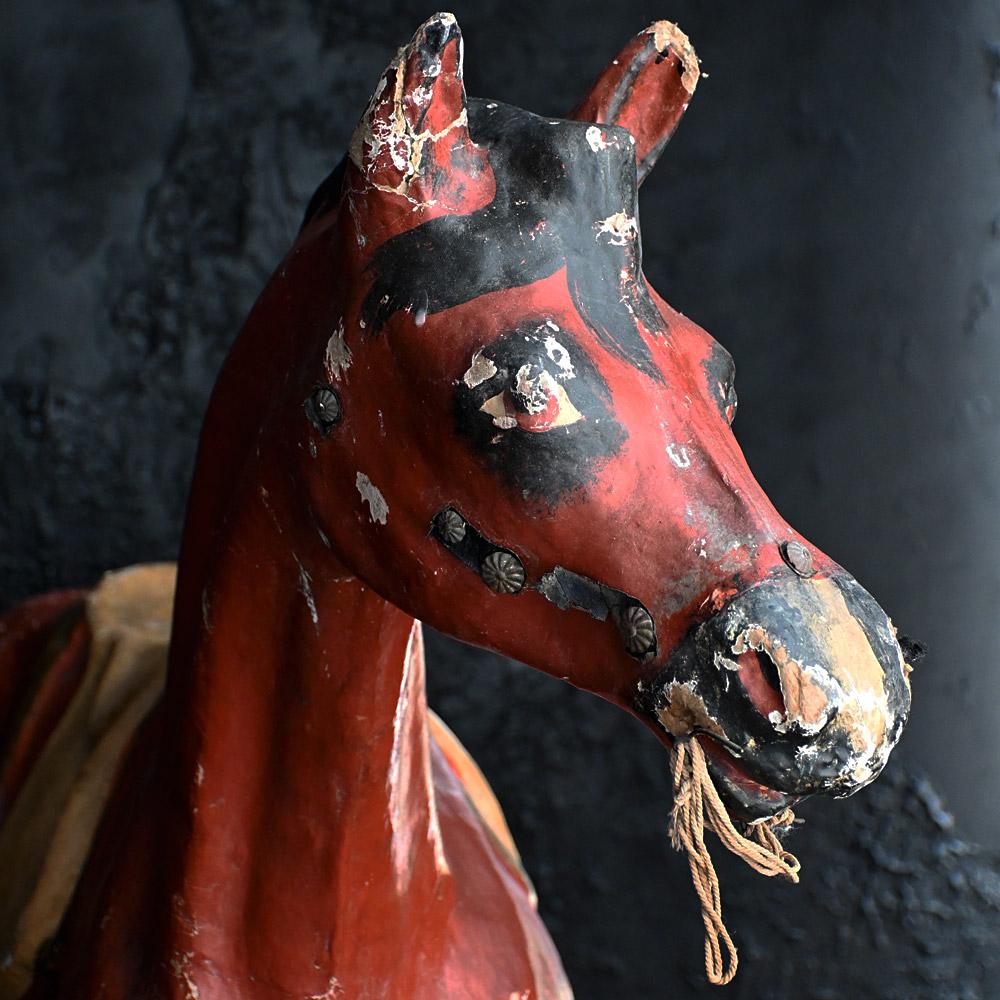 Early 20th Century Oversized Papier Mache Childs Pull Along Toy Horse 