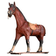 Used Oversized Papier Mache Childs Pull Along Toy Horse 