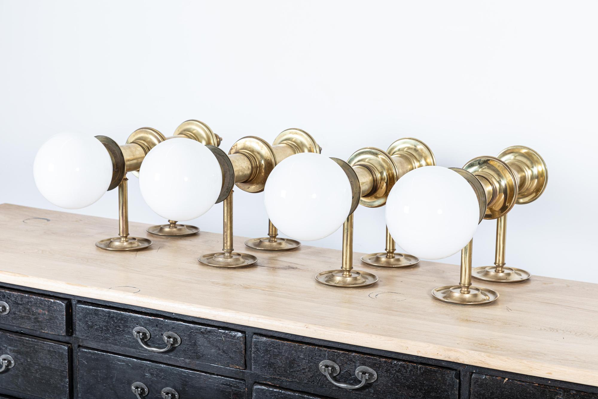 Oversized Parisian Brass & Opaline Wall Sconces 9