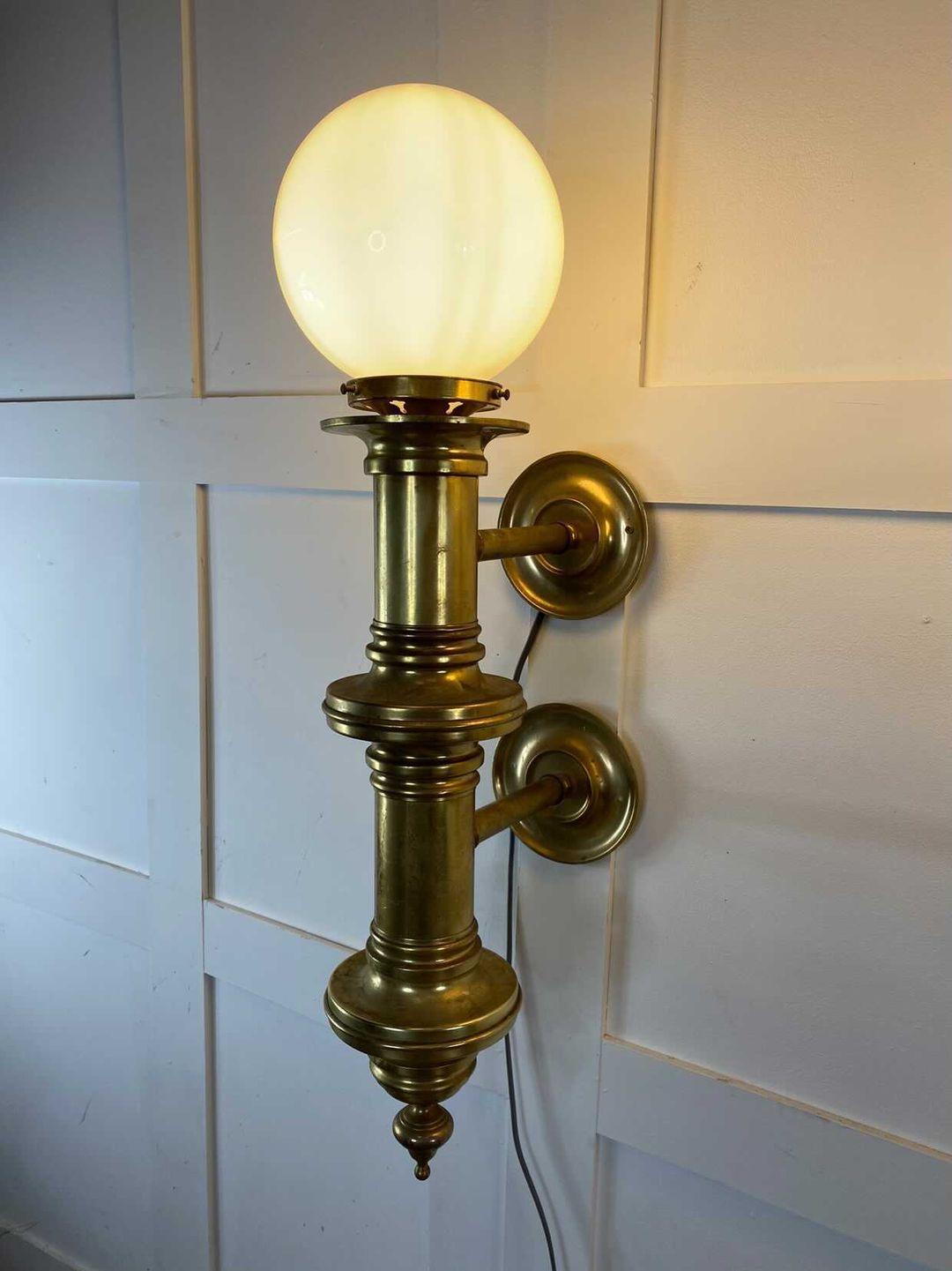 Early 20th Century Oversized Parisian Brass & Opaline Wall Sconces