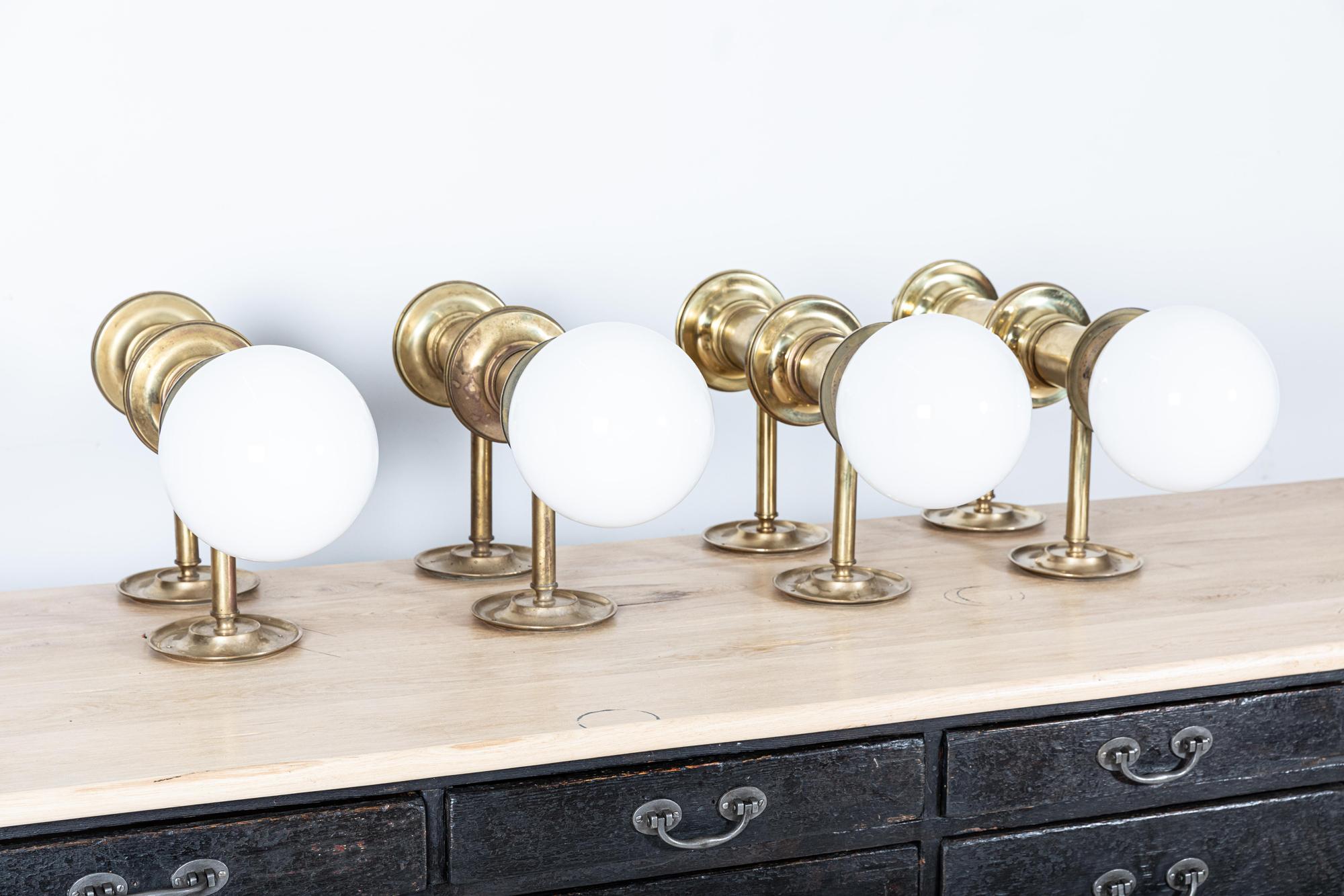 Oversized Parisian Brass & Opaline Wall Sconces 3