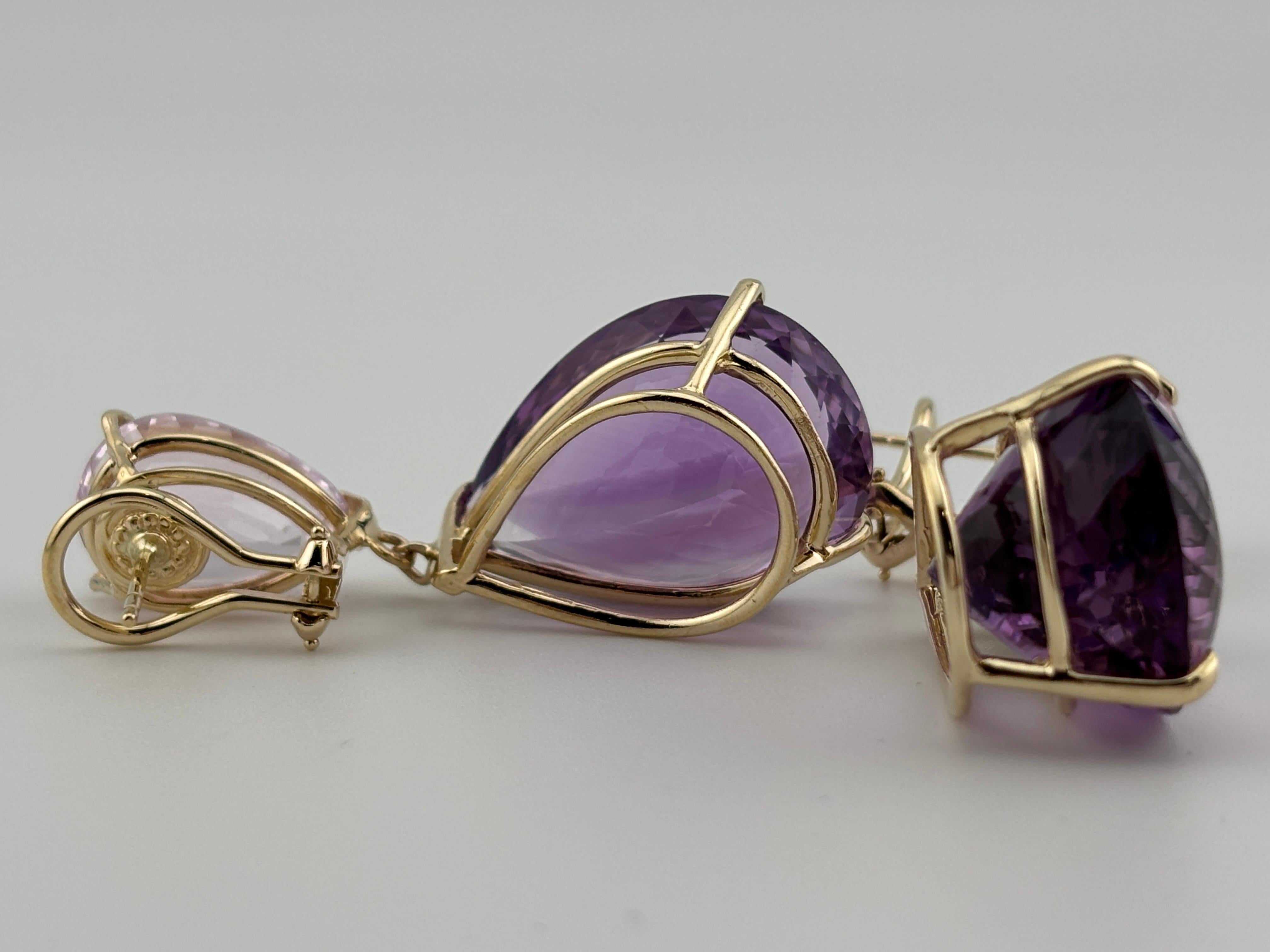 Oversized Pear-Shaped Amethyst & Kunzite 14k Yellow Gold Drop Earrings For Sale 1