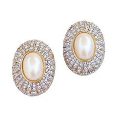 Oversized Pearl Cabochon And Crystal Pavé Statement Earrings, 1980s