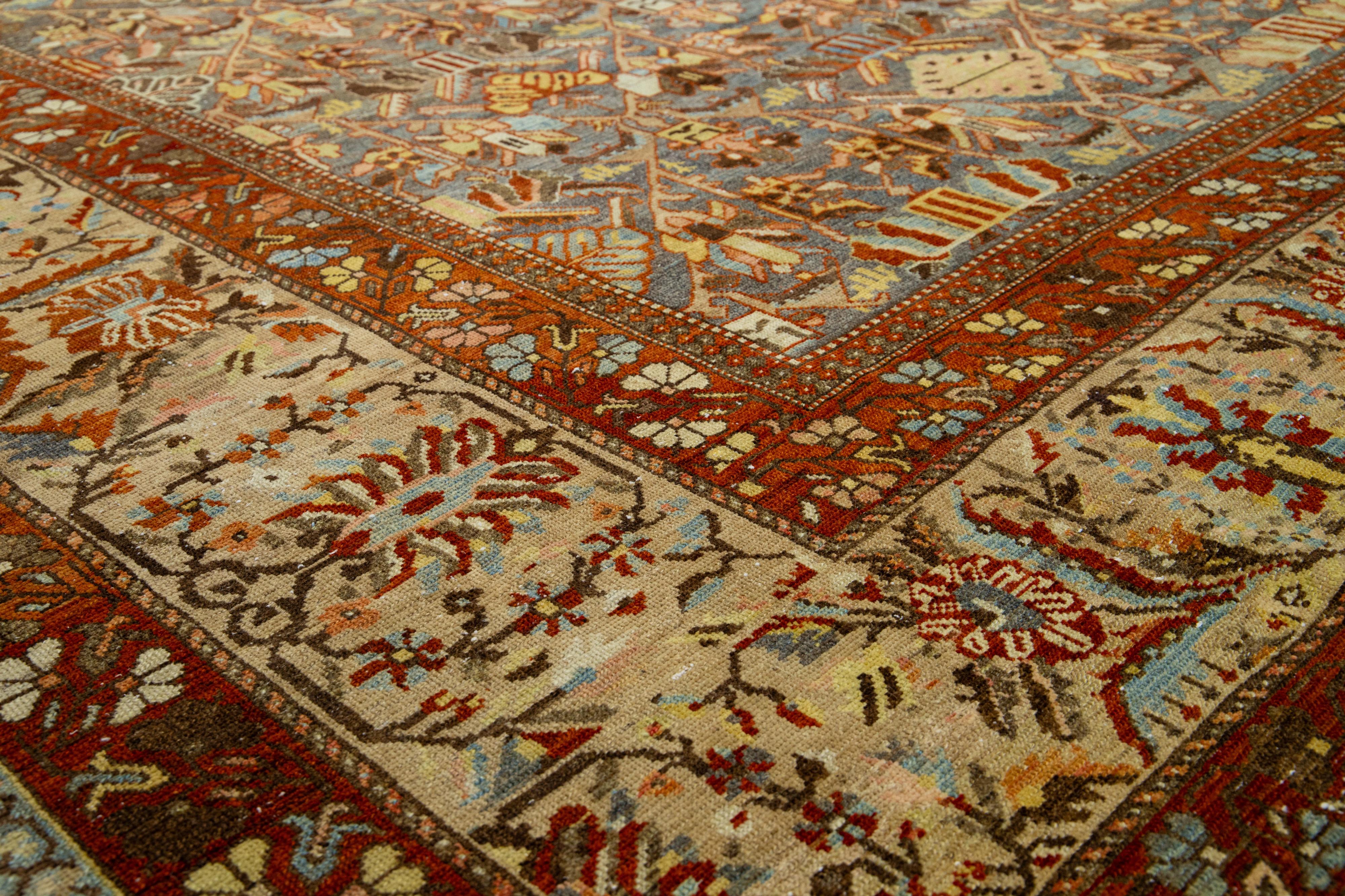 Oversized Persian Bakhtiari Blue Wool Rug, handcrafted in the 1900s For Sale 4