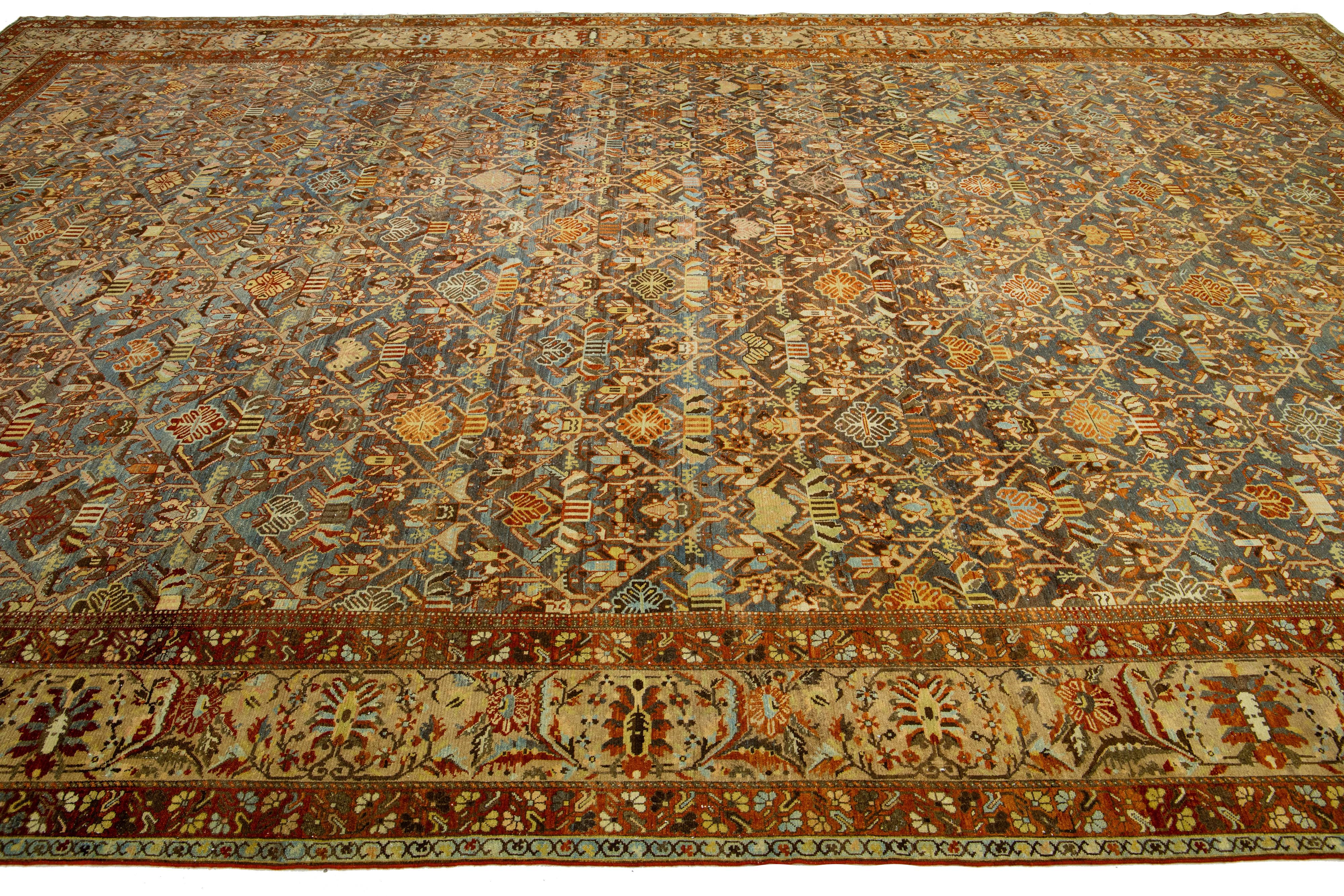 Oversized Persian Bakhtiari Blue Wool Rug, handcrafted in the 1900s In Good Condition For Sale In Norwalk, CT