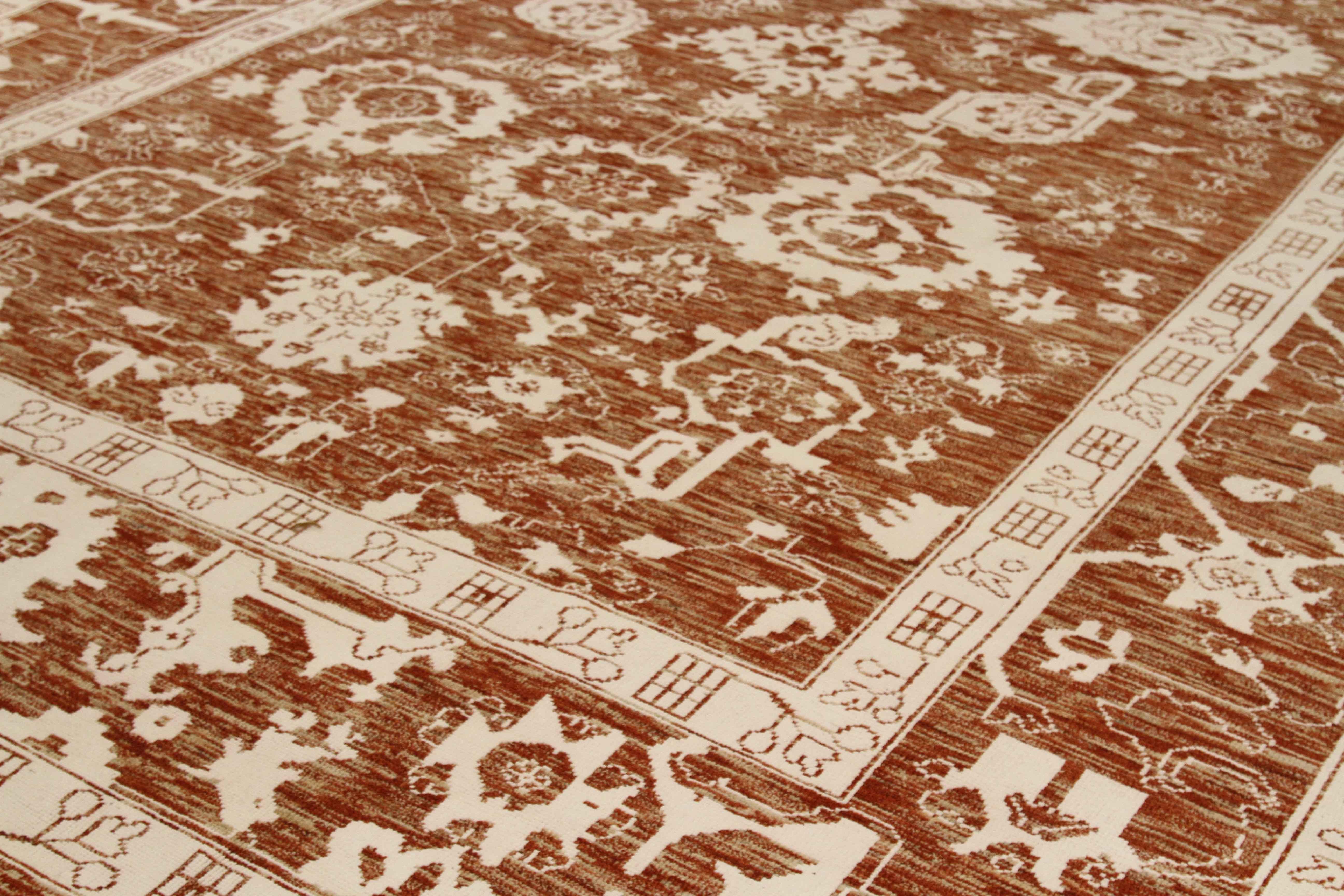 Wool Oversized Persian Oushak Rug with Rust-Colored Field and White Floral Details For Sale