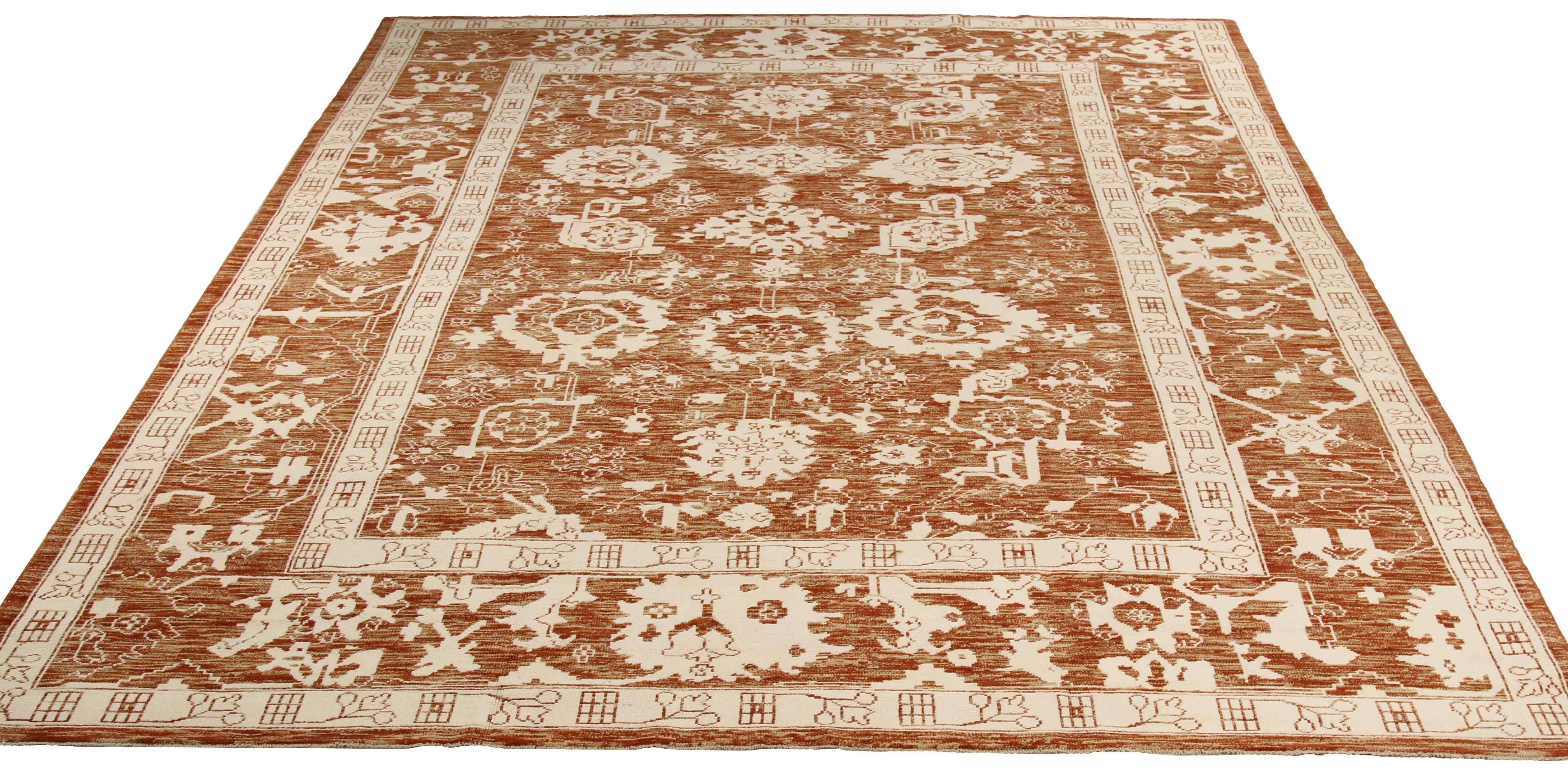 Oversized Persian Oushak Rug with Rust-Colored Field and White Floral Details For Sale 1