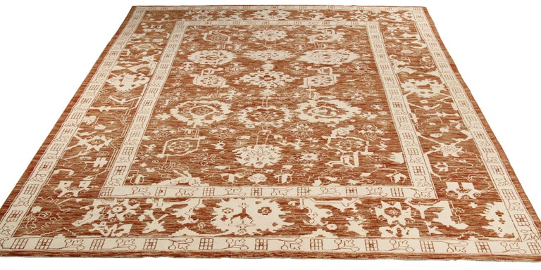 Oversized Persian Oushak Rug with Rust-Colored Field and White Floral ...