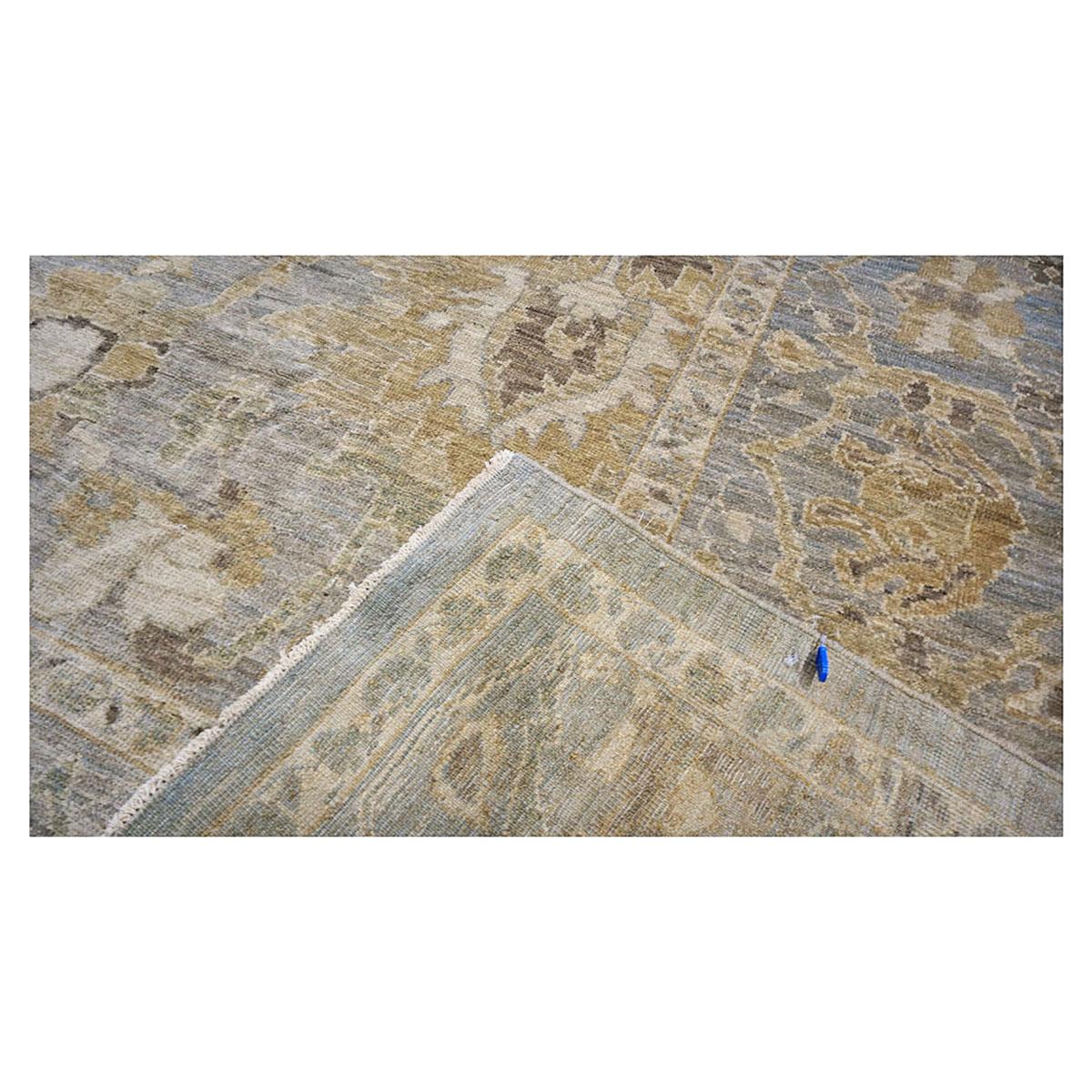 Oversized Persian Sultanabad Master 12x18 Blue, Grey, & Tan Handmade Area Rug For Sale 13