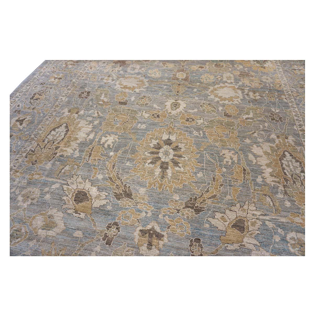 Oversized Persian Sultanabad Master 12x18 Blue, Grey, & Tan Handmade Area Rug For Sale 9