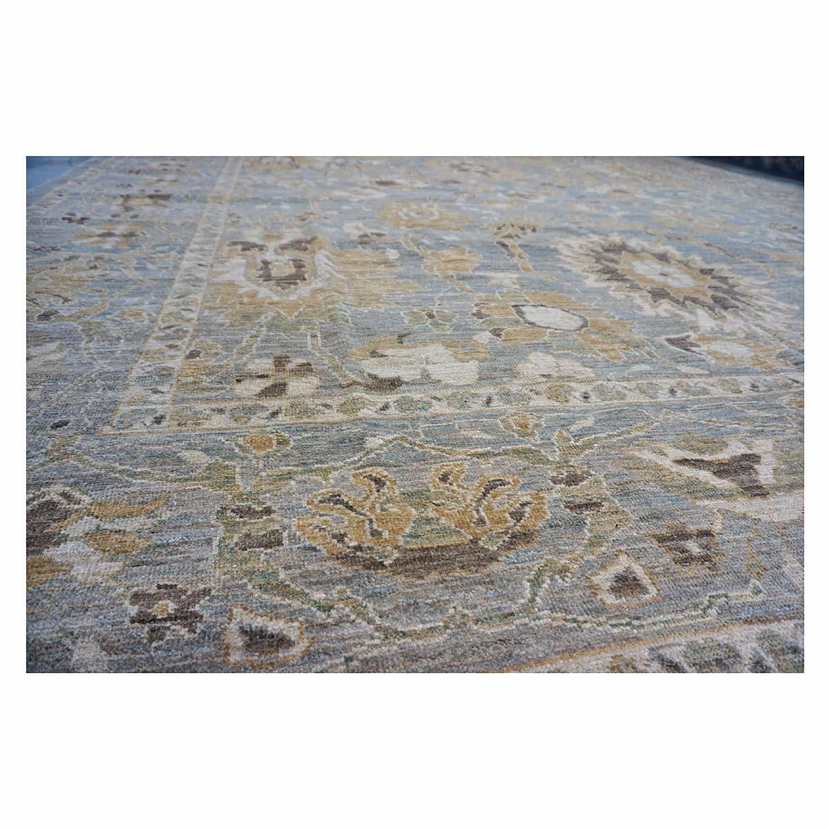 Oversized Persian Sultanabad Master 12x18 Blue, Grey, & Tan Handmade Area Rug For Sale 5