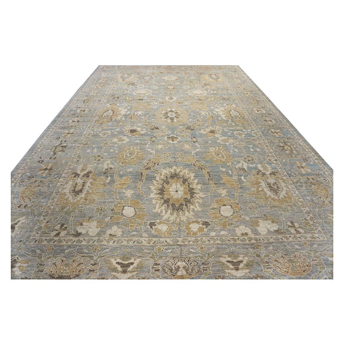 Other Oversized Persian Sultanabad Master 12x18 Blue, Grey, & Tan Handmade Area Rug For Sale