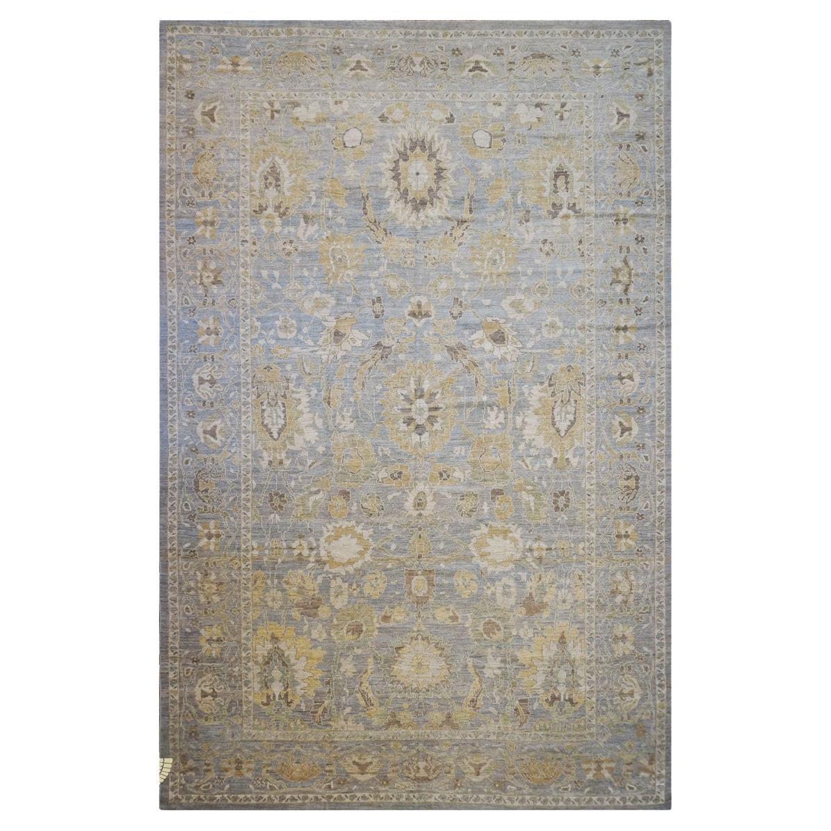 Oversized Persian Sultanabad Master 12x18 Blue, Grey, & Tan Handmade Area Rug For Sale