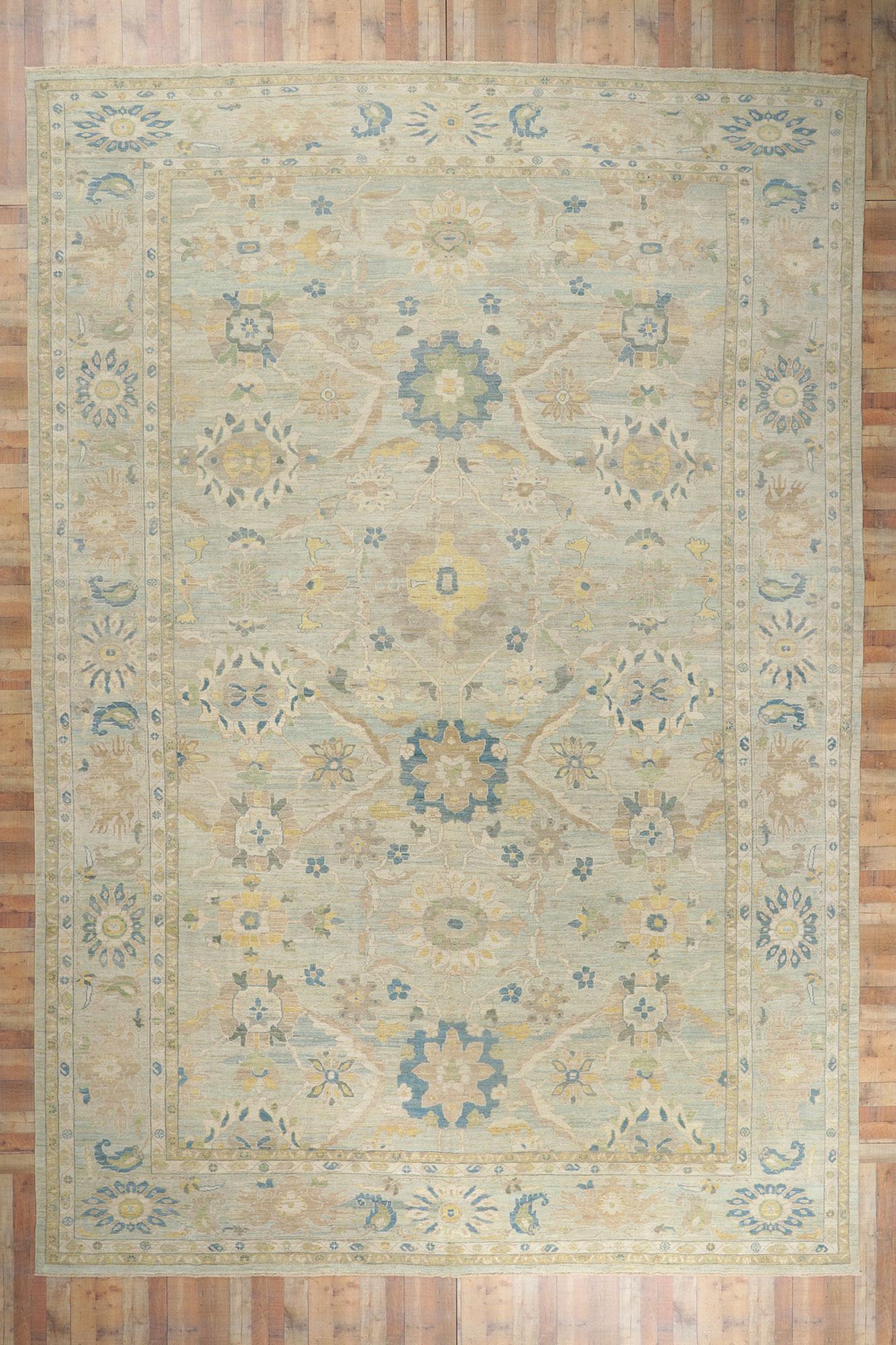 Contemporary Oversized Persian Sultanabad Rug, Swedish Gustavian Meets Modern Style For Sale