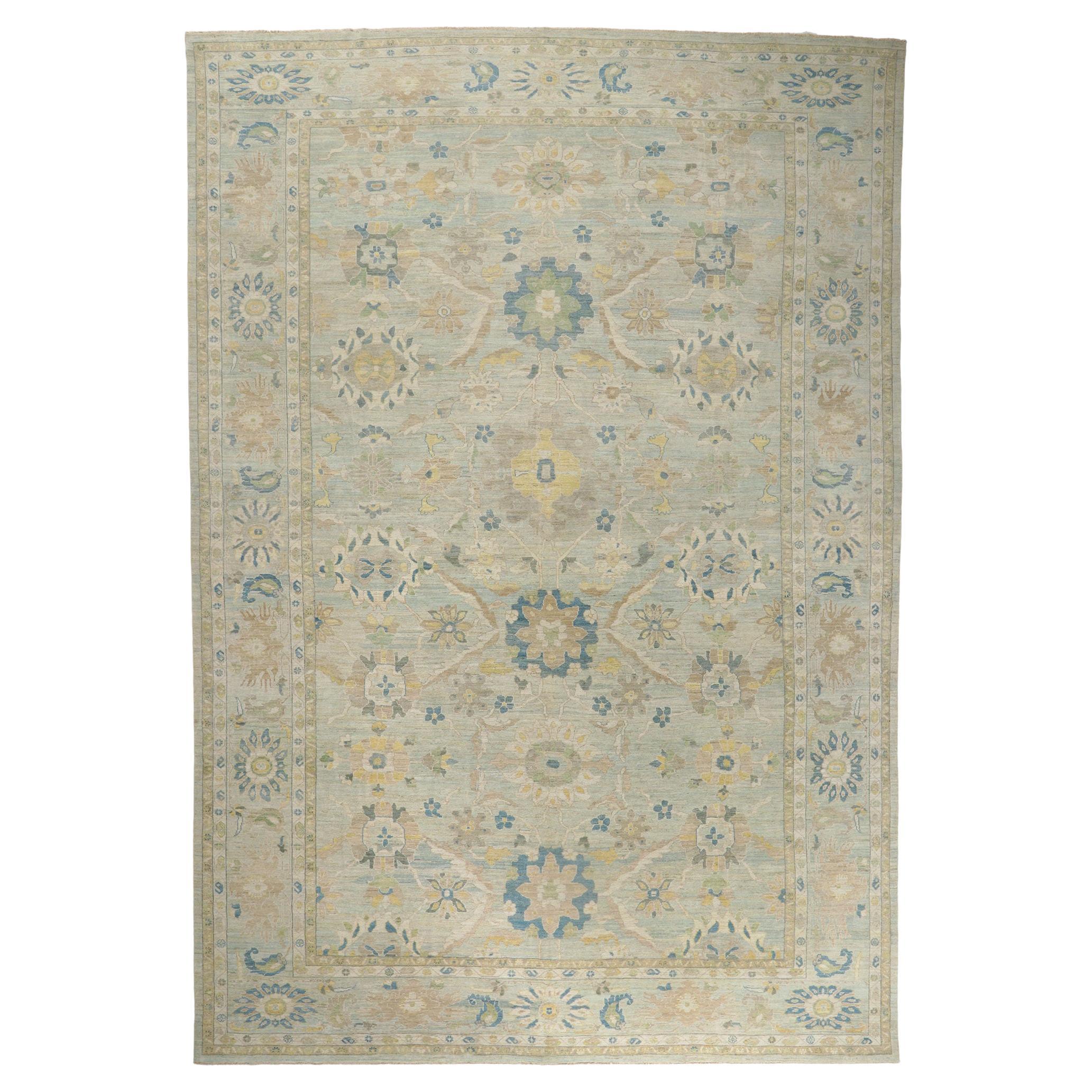 Oversized Persian Sultanabad Rug, Swedish Gustavian Meets Modern Style For Sale