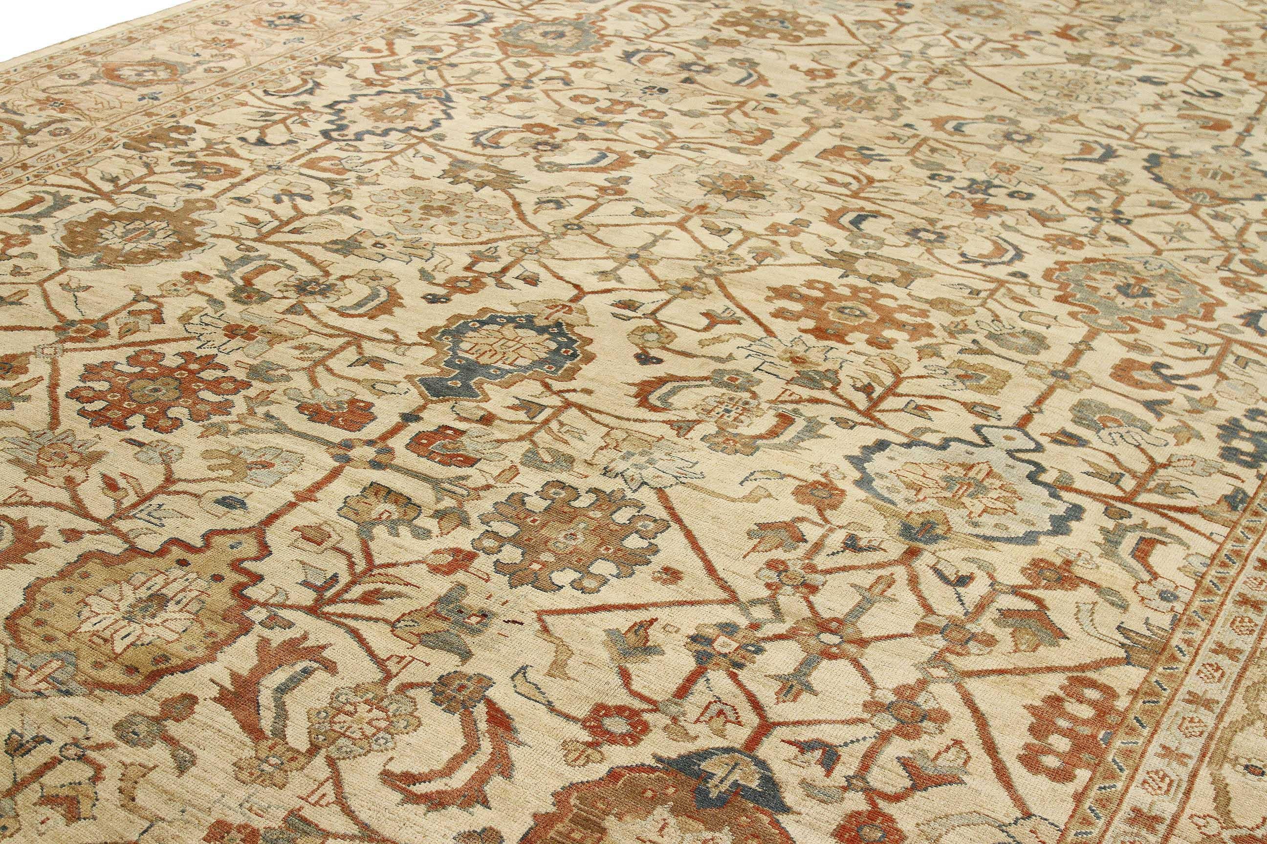 Hand-Woven Oversized Persian Sultanabad Rug with Navy and Brown Botanical Details For Sale