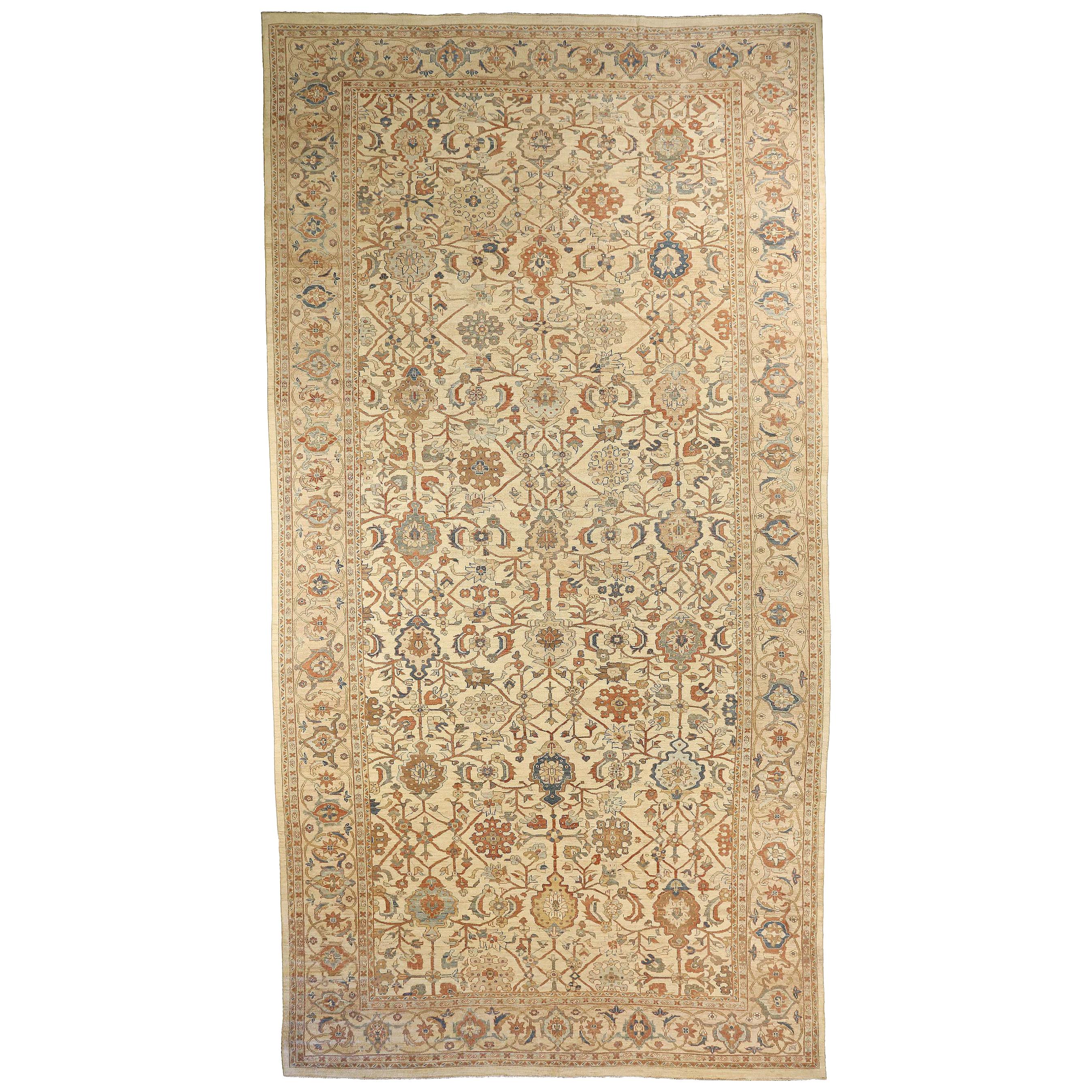 Oversized Persian Sultanabad Rug with Navy and Brown Botanical Details