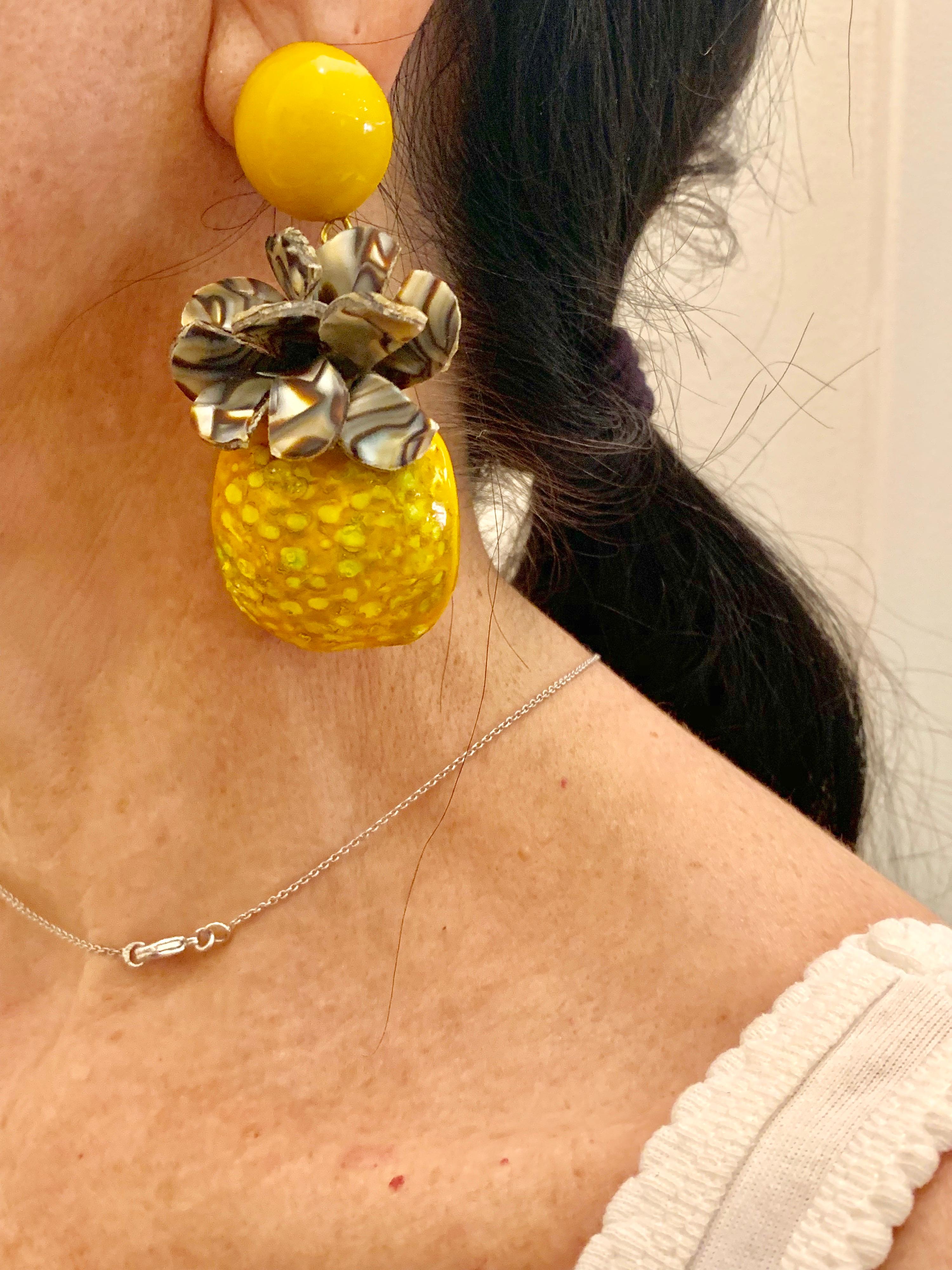Contemporary Oversized Pineapple Statement Earrings 