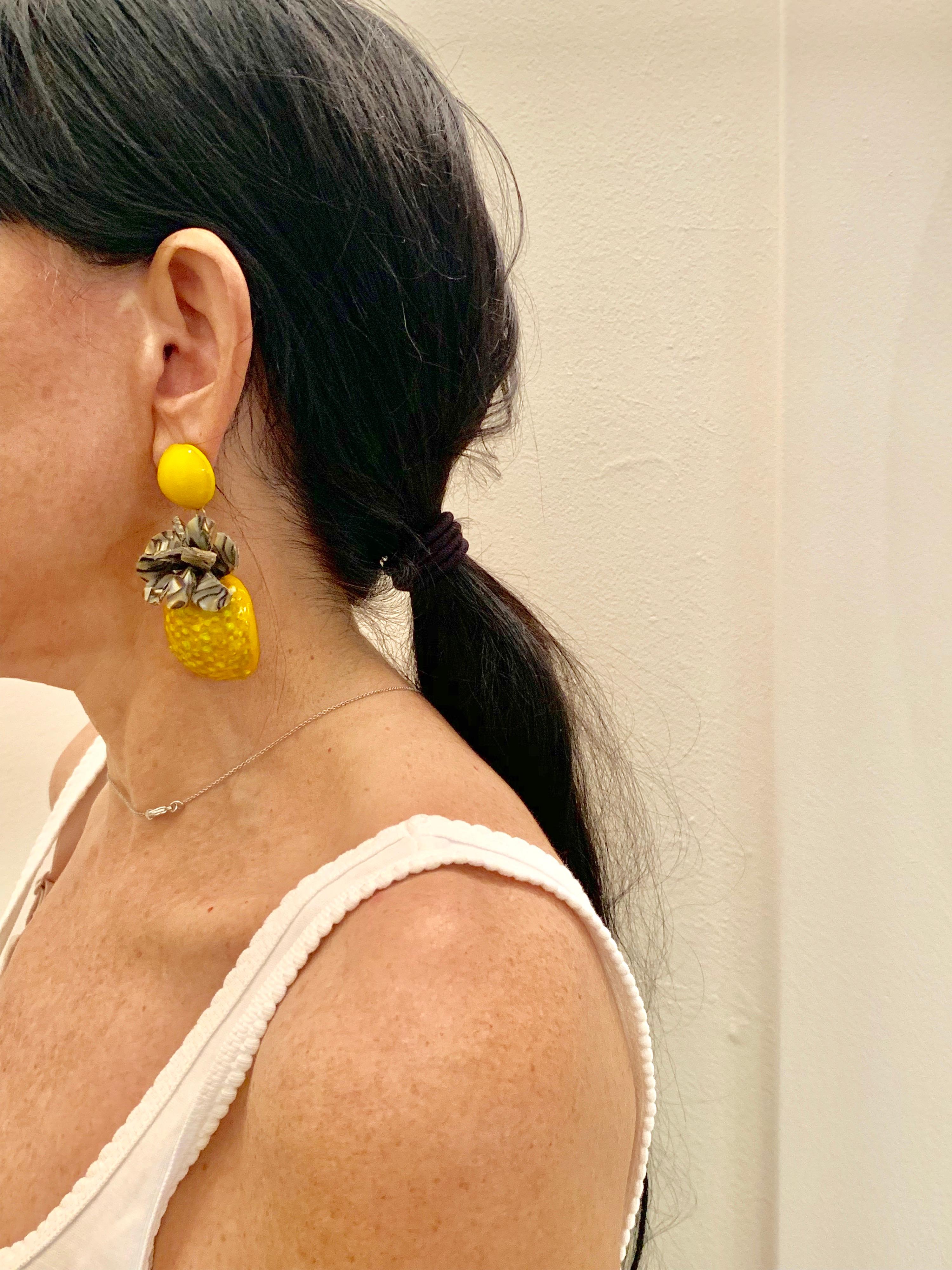 Oversized Pineapple Statement Earrings  In New Condition In Palm Springs, CA