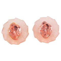 Oversized Pink and Salmon Floral Rock Lucite Clip Earrings