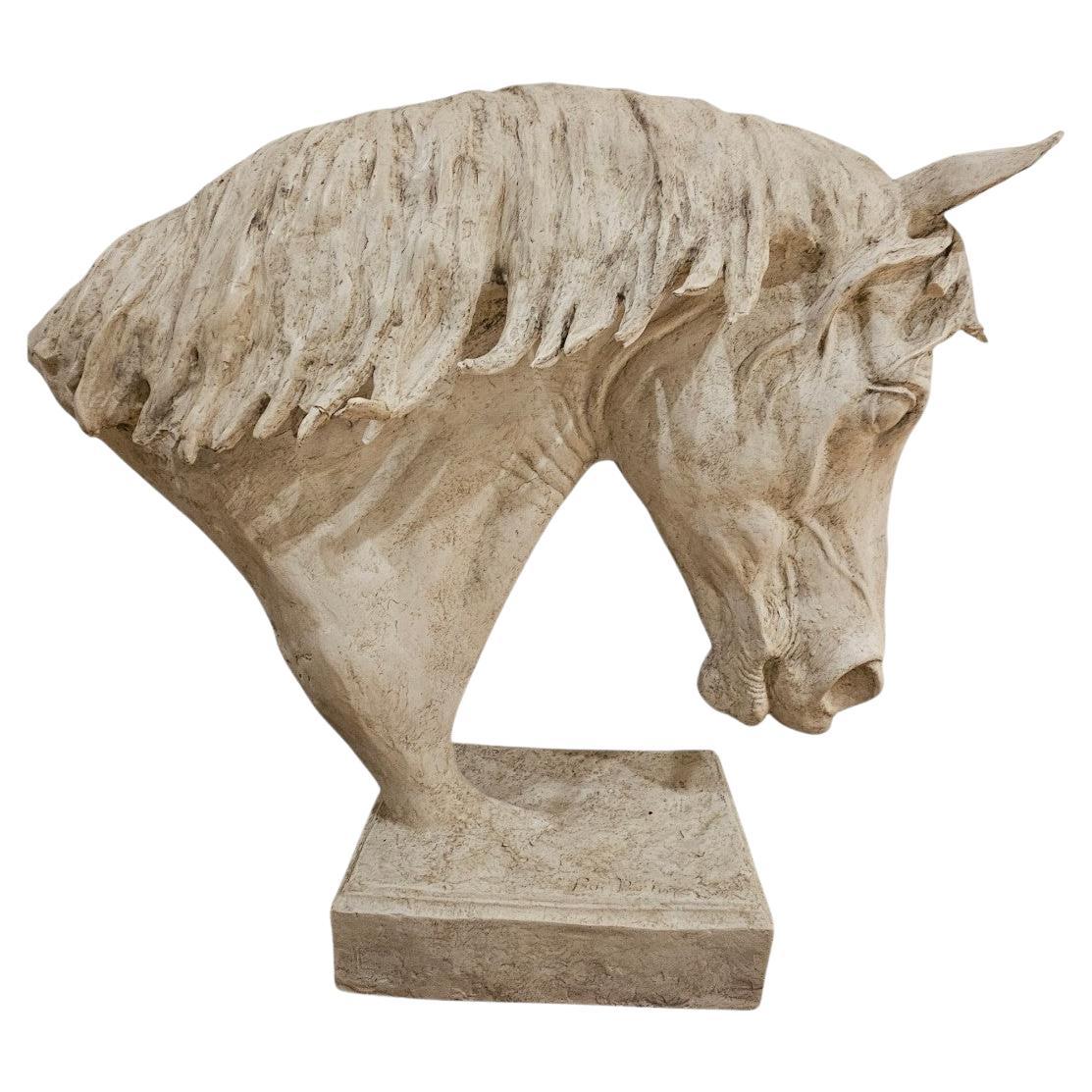 Oversized Plaster Sculpture of a Horse Head For Sale