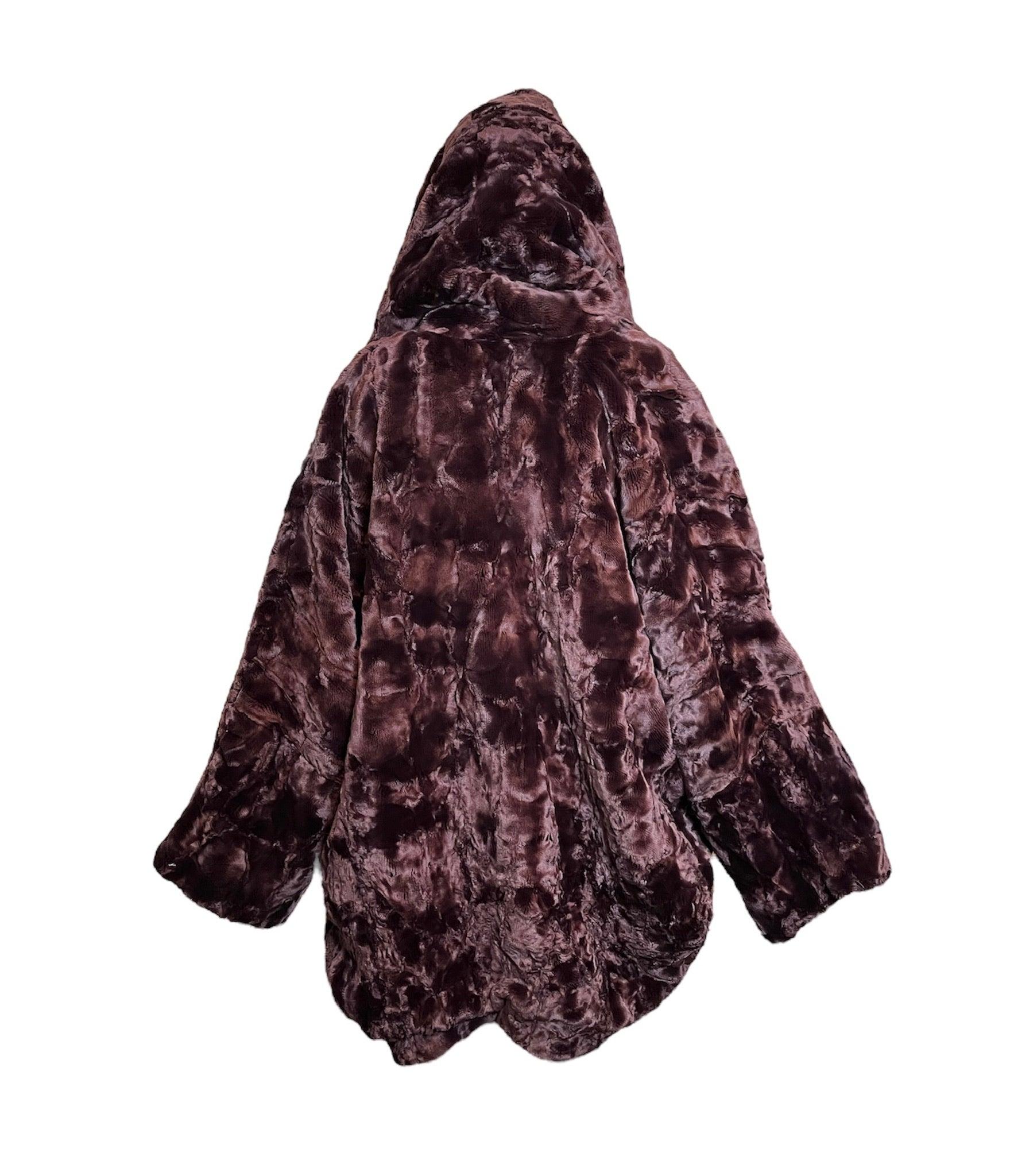 Black Oversized Plush Faux Fur Coat with Convertible Shawl Collar/Hood, 2000s For Sale