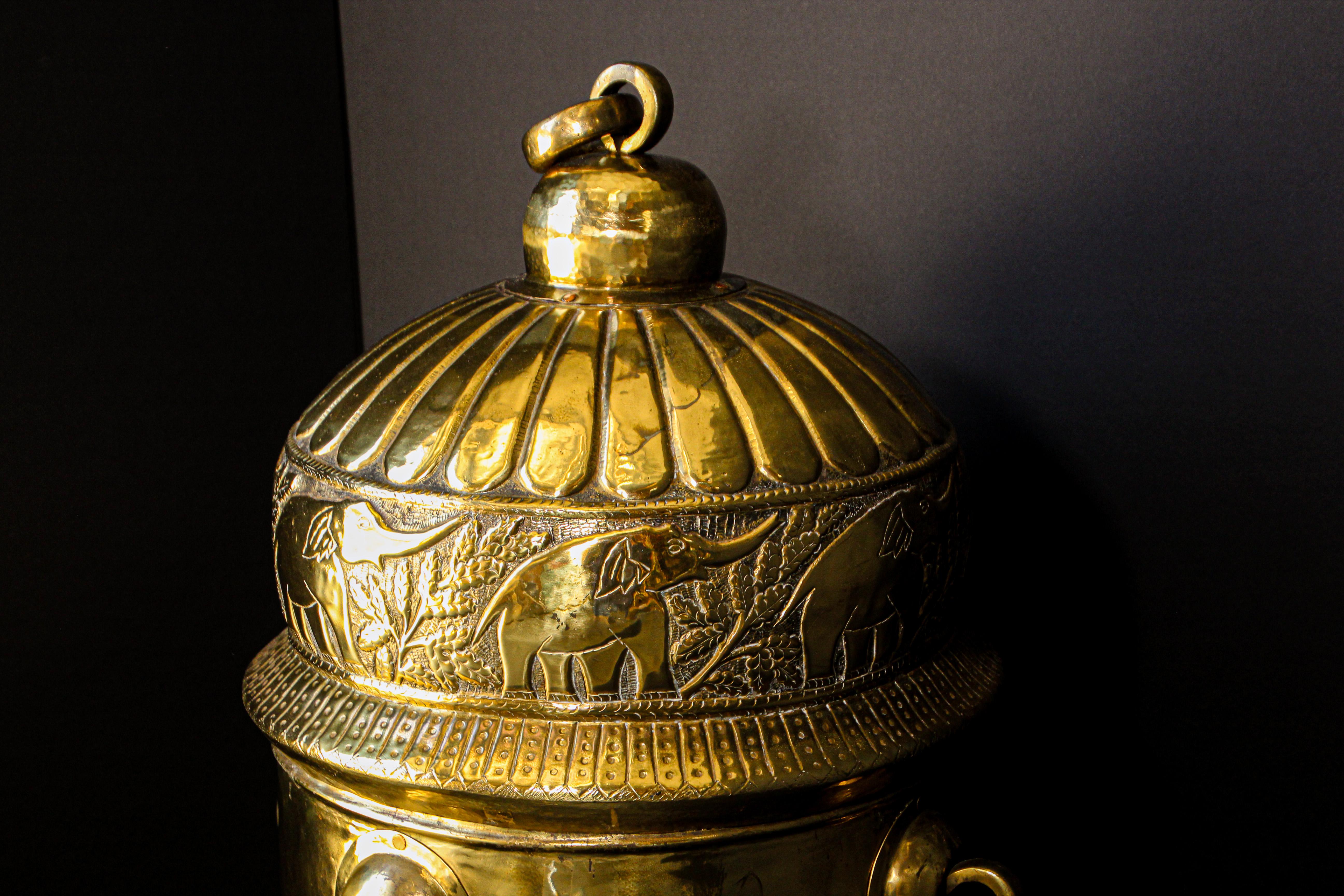 Oversized Antique Polished Brass Dablo Kathi Treasure Chest, West India 3