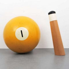 Oversized Pop Art Billiard Ball and Cue Stick Sculpture