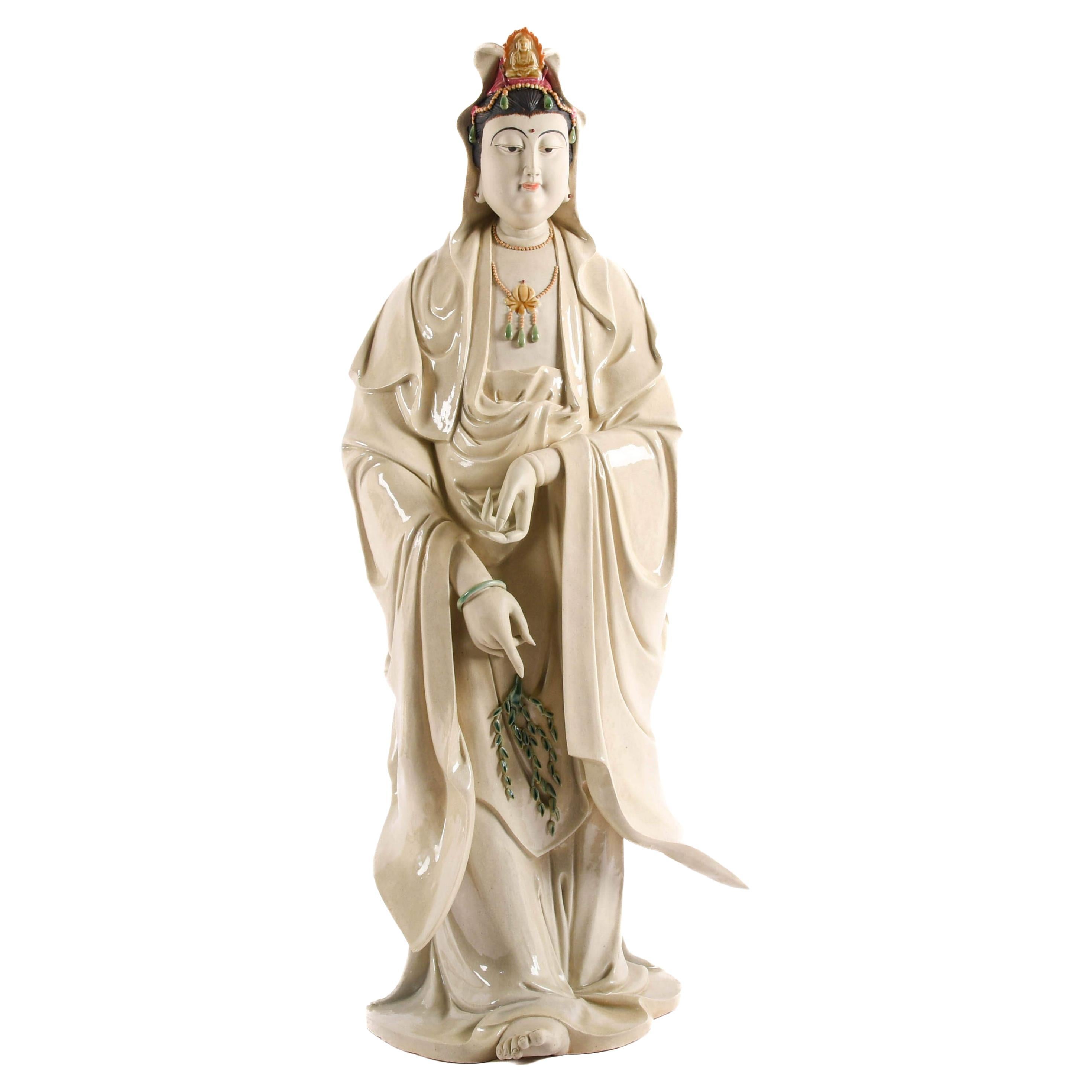 Oversized Porcelain Chinese Guan Yin Statue