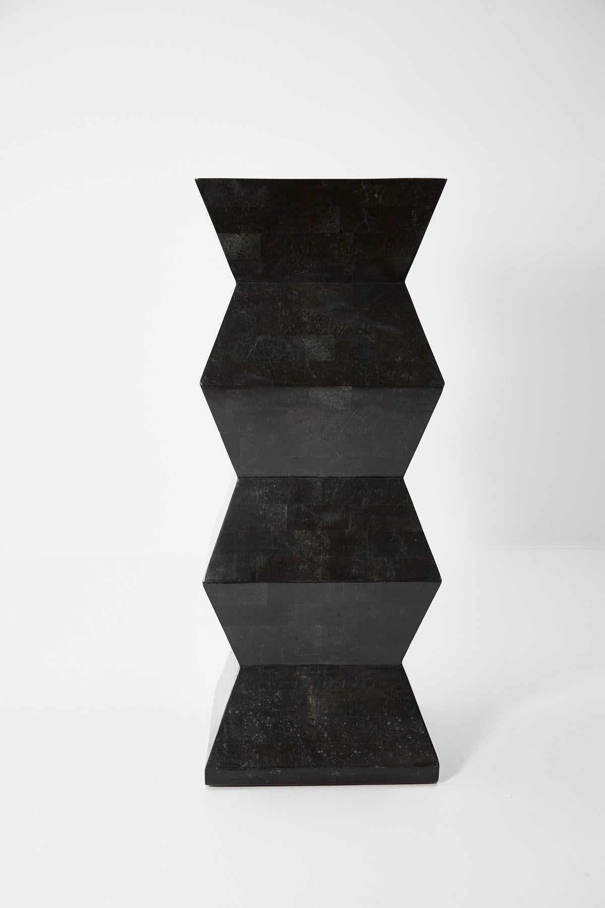 Minimalist Oversized Postmodern Tessellated Black Stone Accordion Pedestal, 1990s