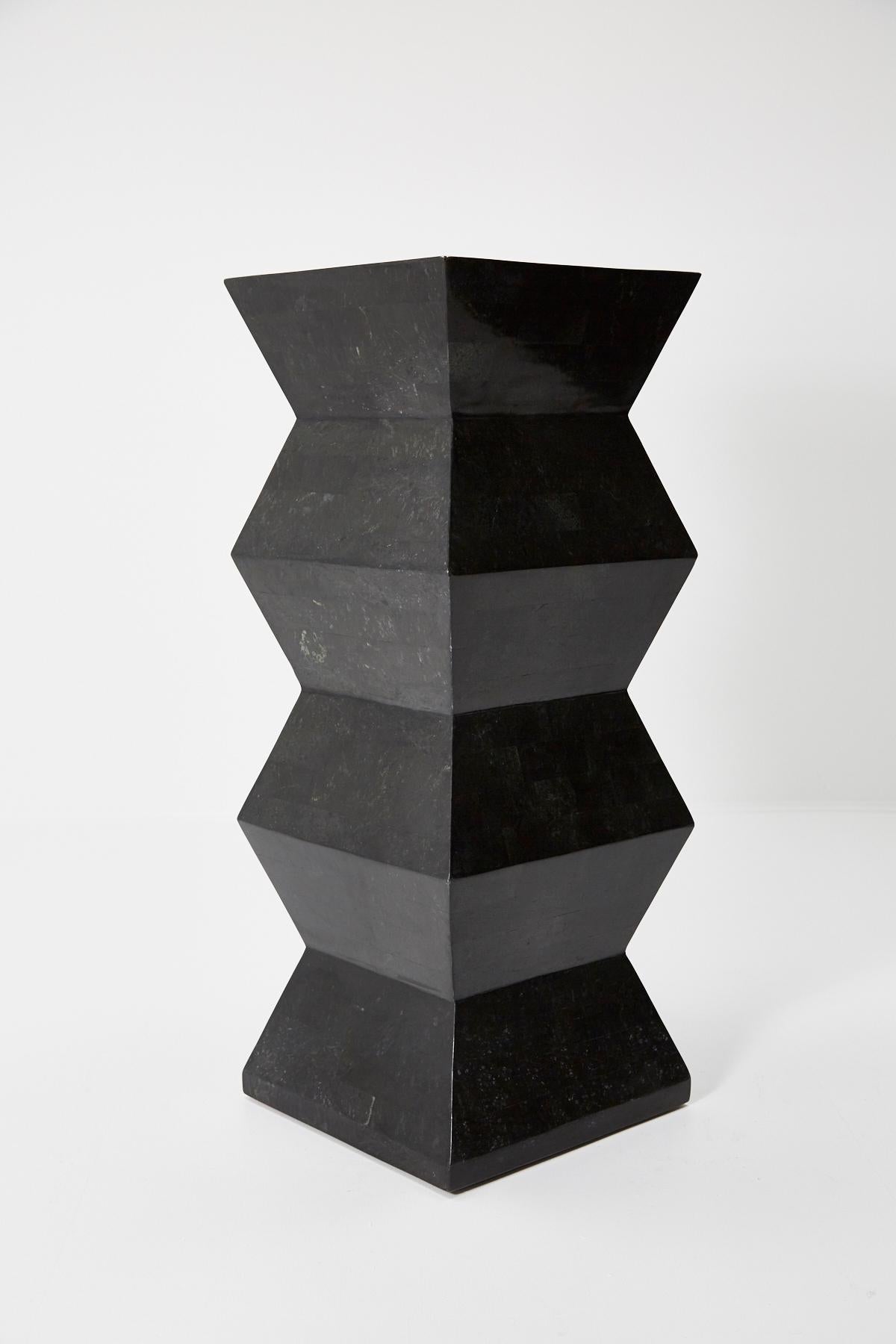 Philippine Oversized Postmodern Tessellated Black Stone Accordion Pedestal, 1990s