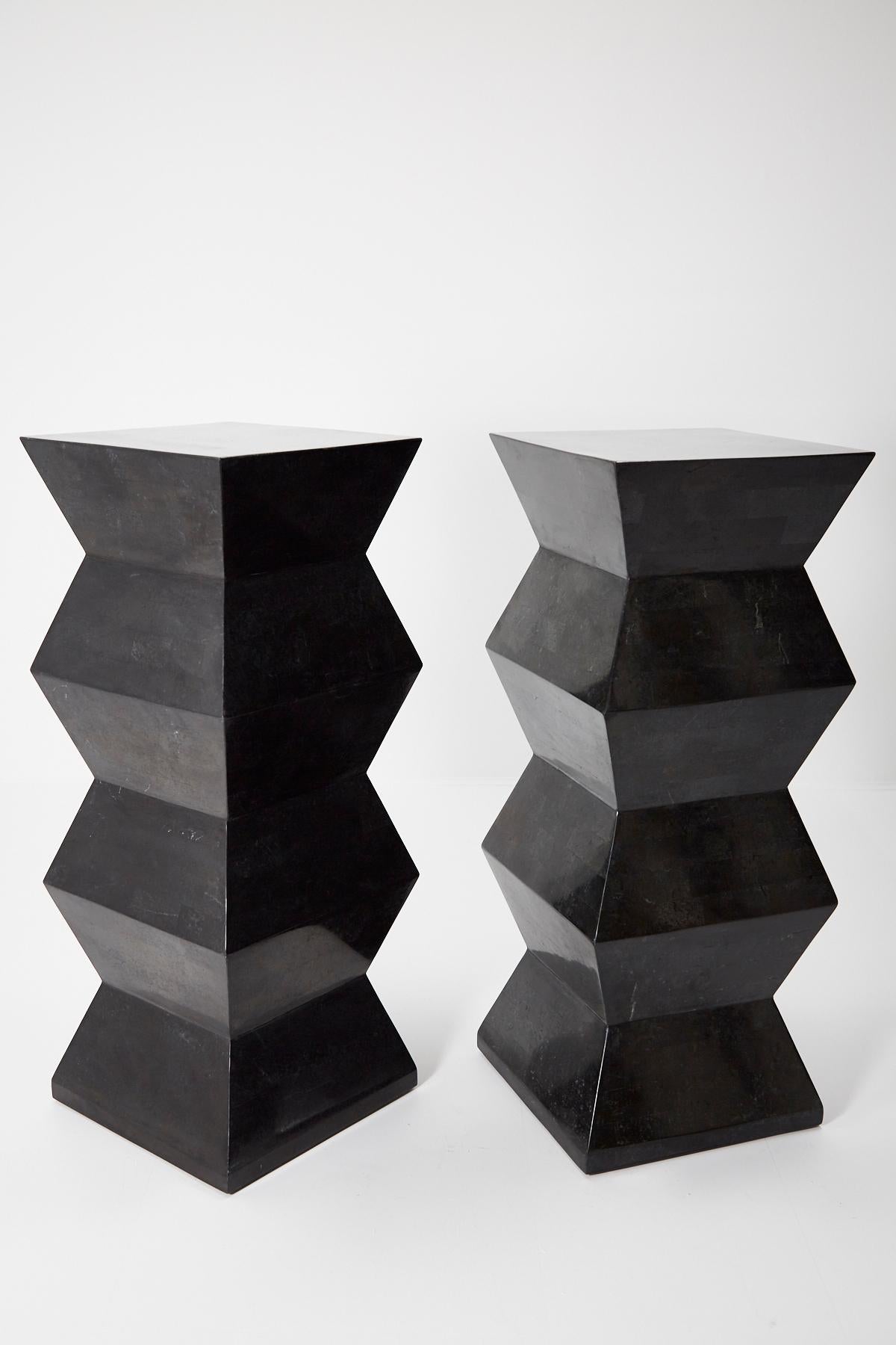 Late 20th Century Oversized Postmodern Tessellated Black Stone Accordion Pedestal, 1990s
