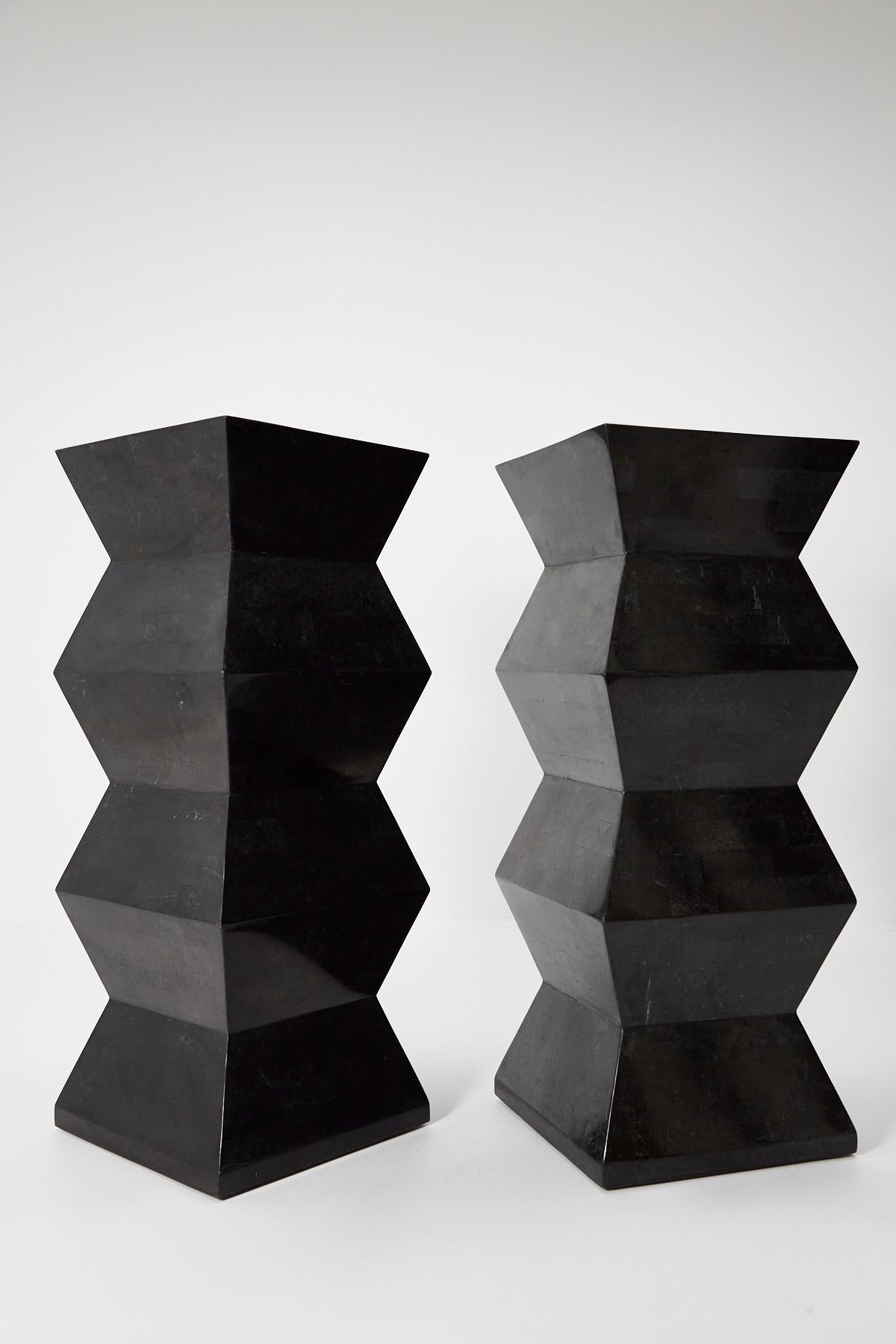 Oversized Postmodern Tessellated Black Stone Accordion Pedestal, 1990s 1
