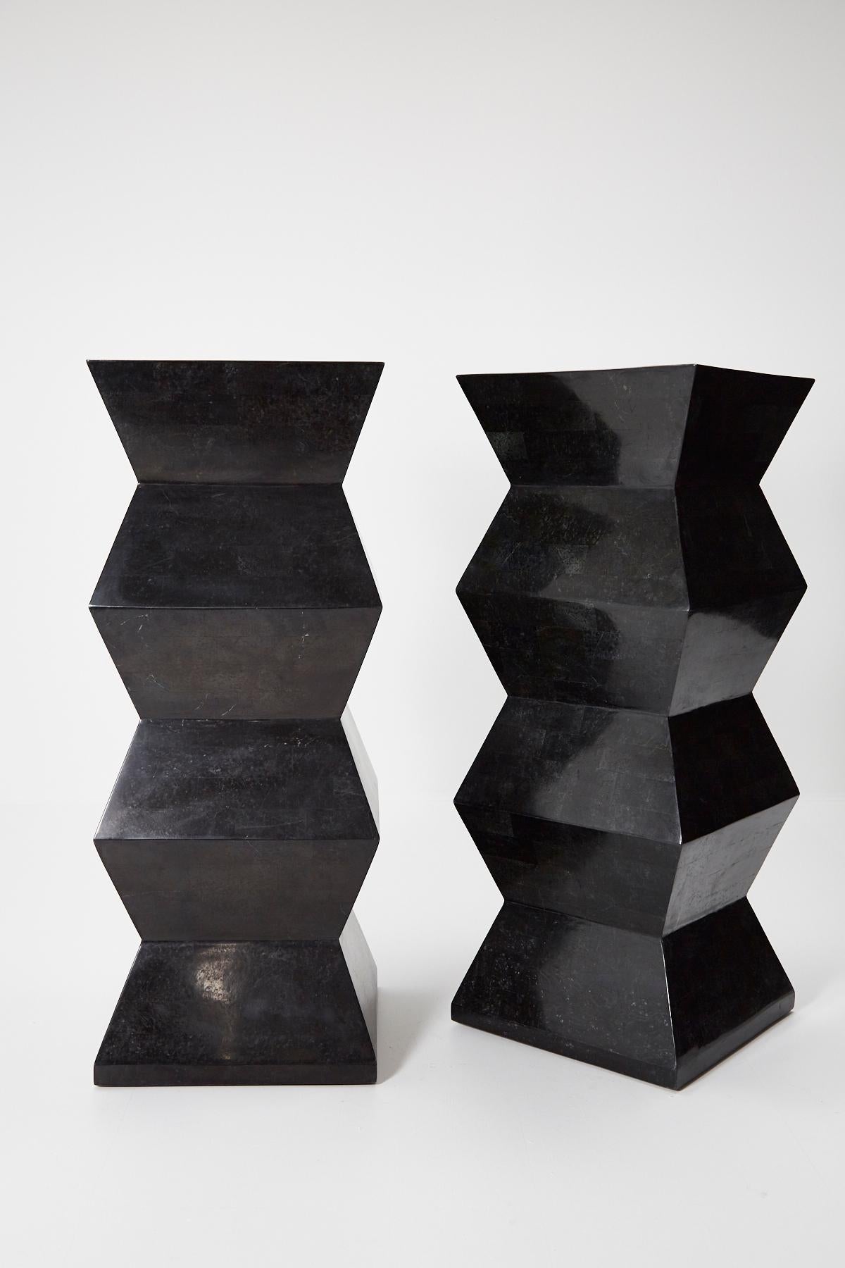 Oversized Postmodern Tessellated Black Stone Accordion Pedestal, 1990s 2