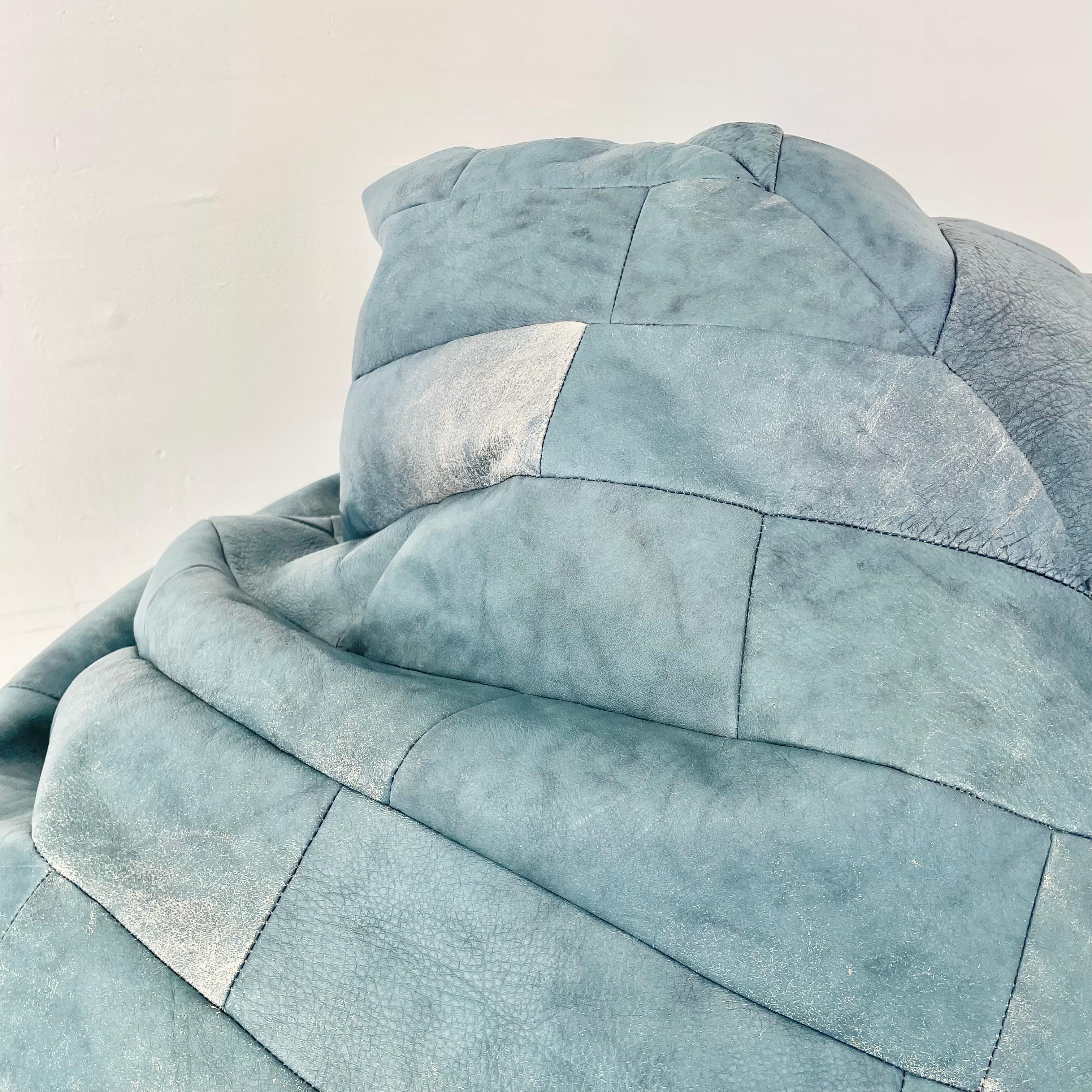 De Sede Powder Blue Patchwork Leather Bean Bag  In Good Condition In Los Angeles, CA