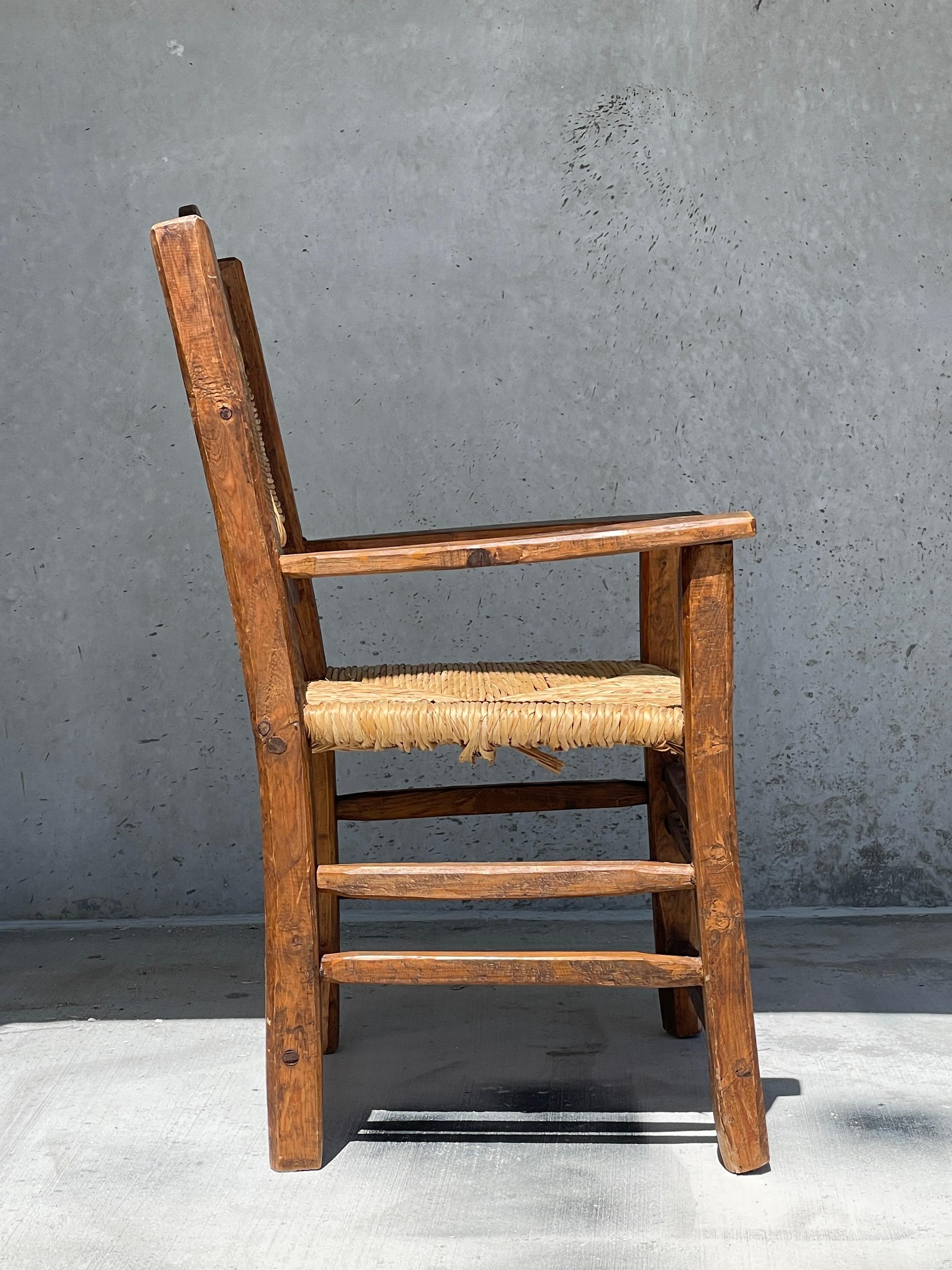 Oversized Primitive Seagrass and Wood Armchair In Good Condition In Sarasota, FL