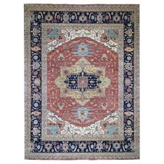 Oversized Pure Wool Antiqued Heriz Re Creation Hand Knotted Oriental Rug
