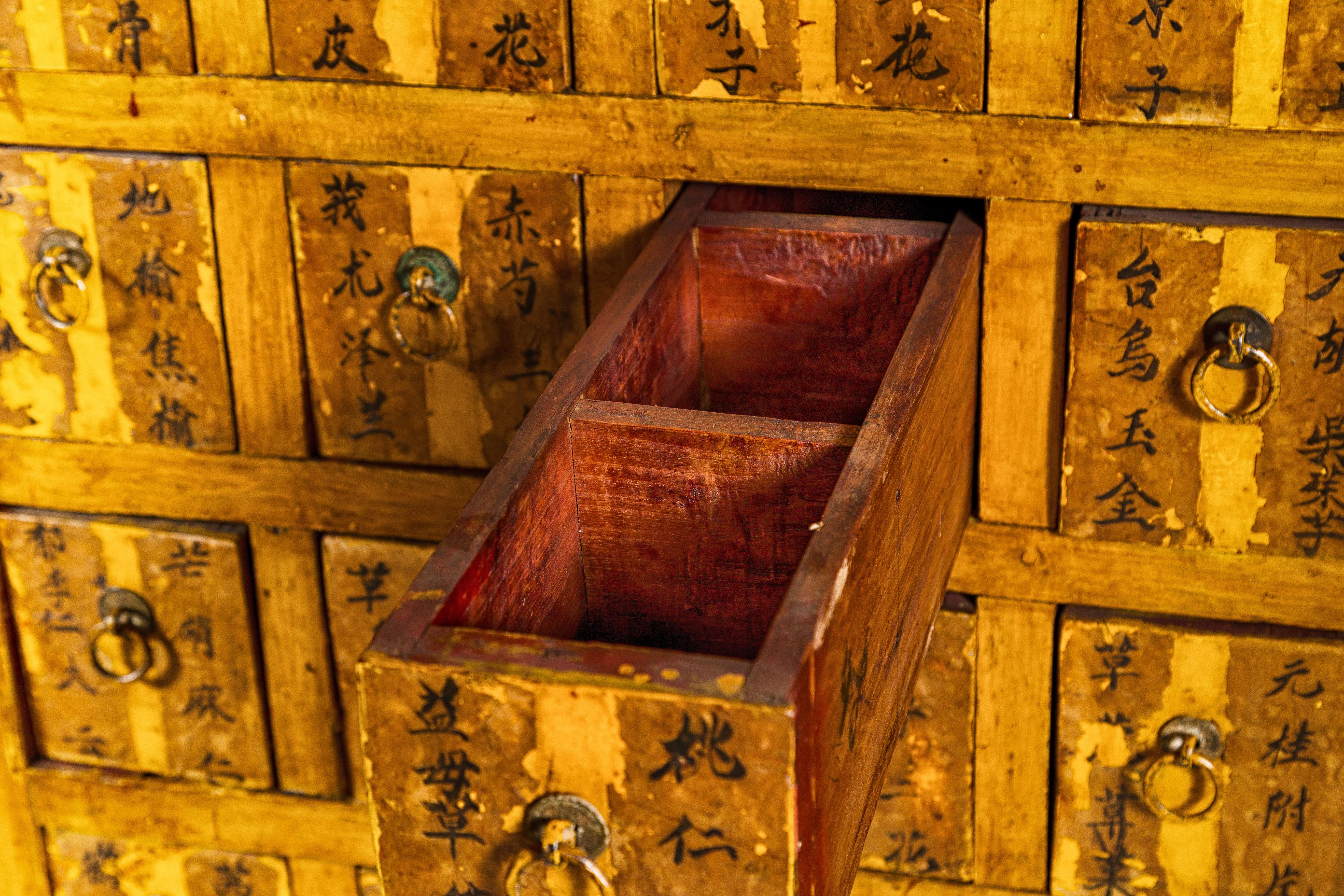 Armoire d'apothicaire Qing surdimensionnée avec 76 tiroirs et calligraphie chinoise en vente 9