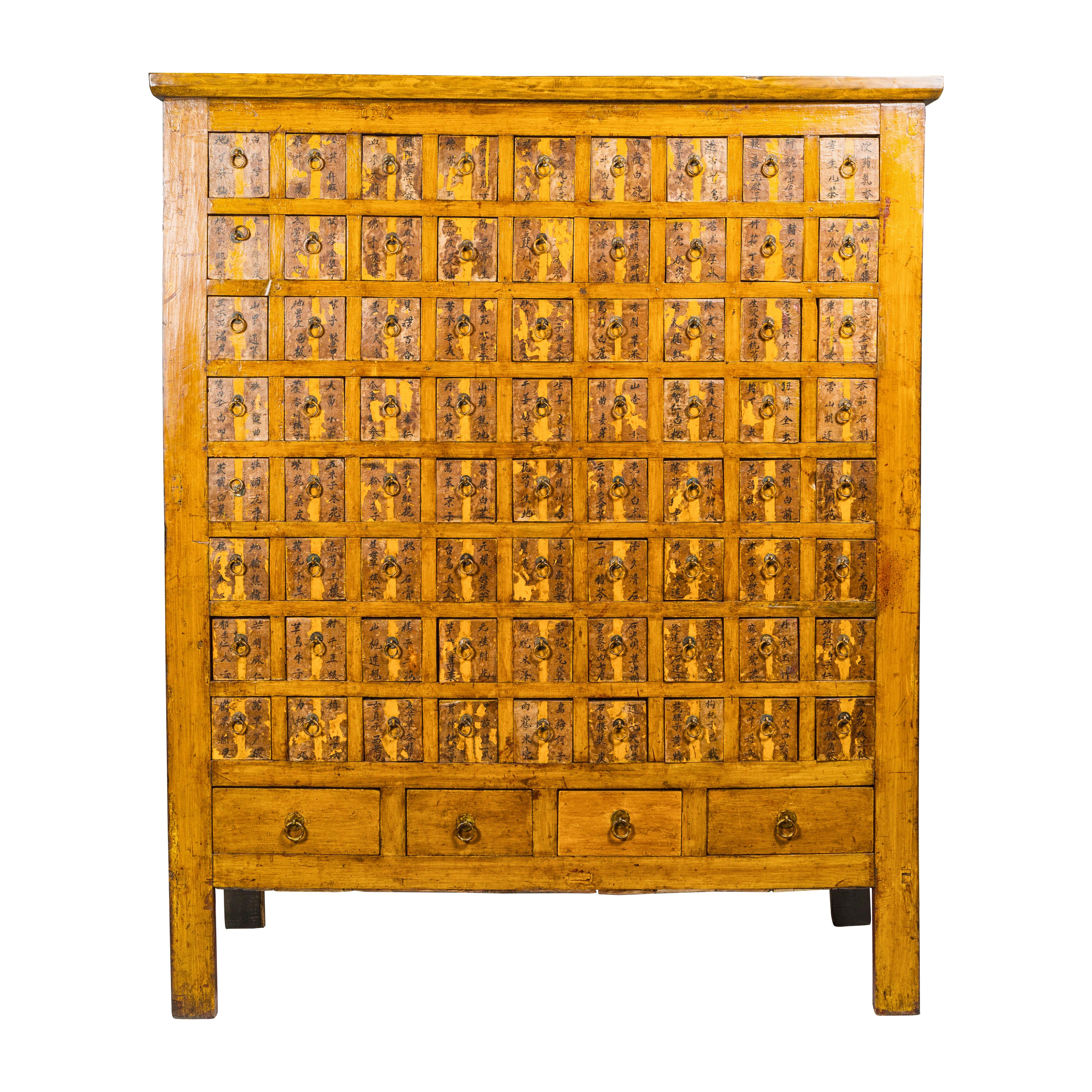 Oversized Qing Apothecary Cabinet with 76 Drawers and Chinese Calligraphy For Sale 12