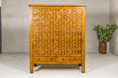 Oversized Qing Apothecary Cabinet with 76 Drawers and Chinese Calligraphy