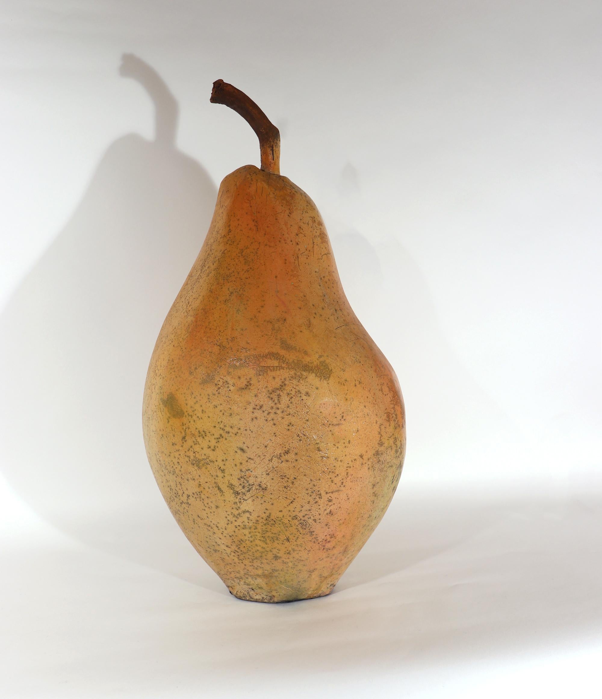 Mid-Century Modern Oversized Raku Pottery Sculpture of a Pear by Renzo Faggioll For Sale